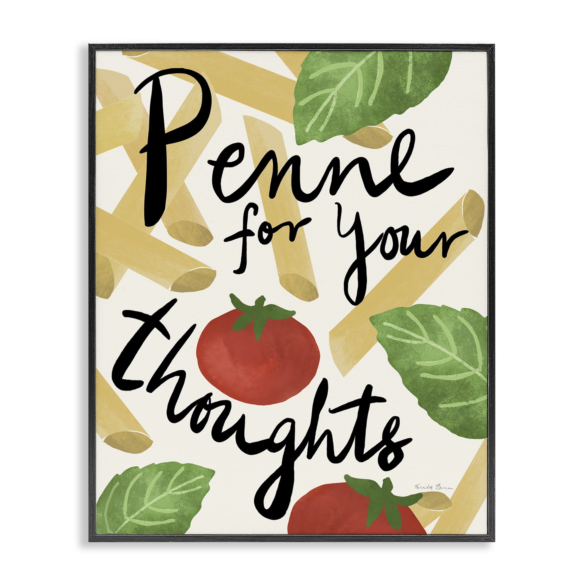 Stupell Industries Penne For Your Thoughts Food & Beverage Painting Black Framed Art Print Wall Art, 24 x 30