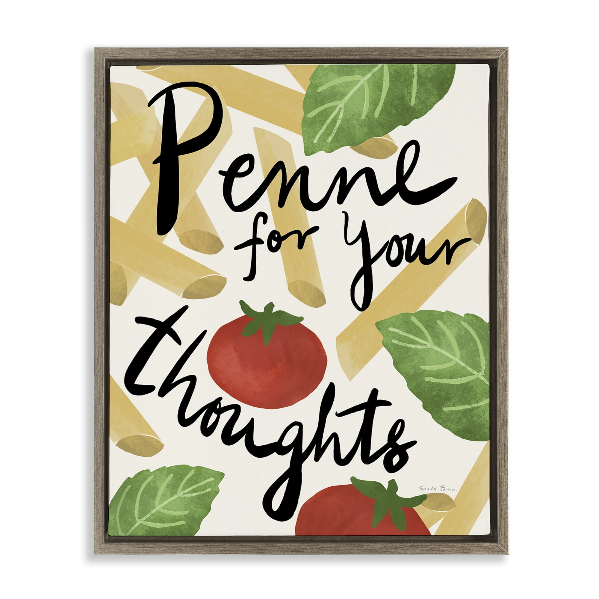 Stupell Industries Penne For Your Thoughts Food & Beverage Painting Brown Floater Framed Art Print Wall Art, 17 x 21