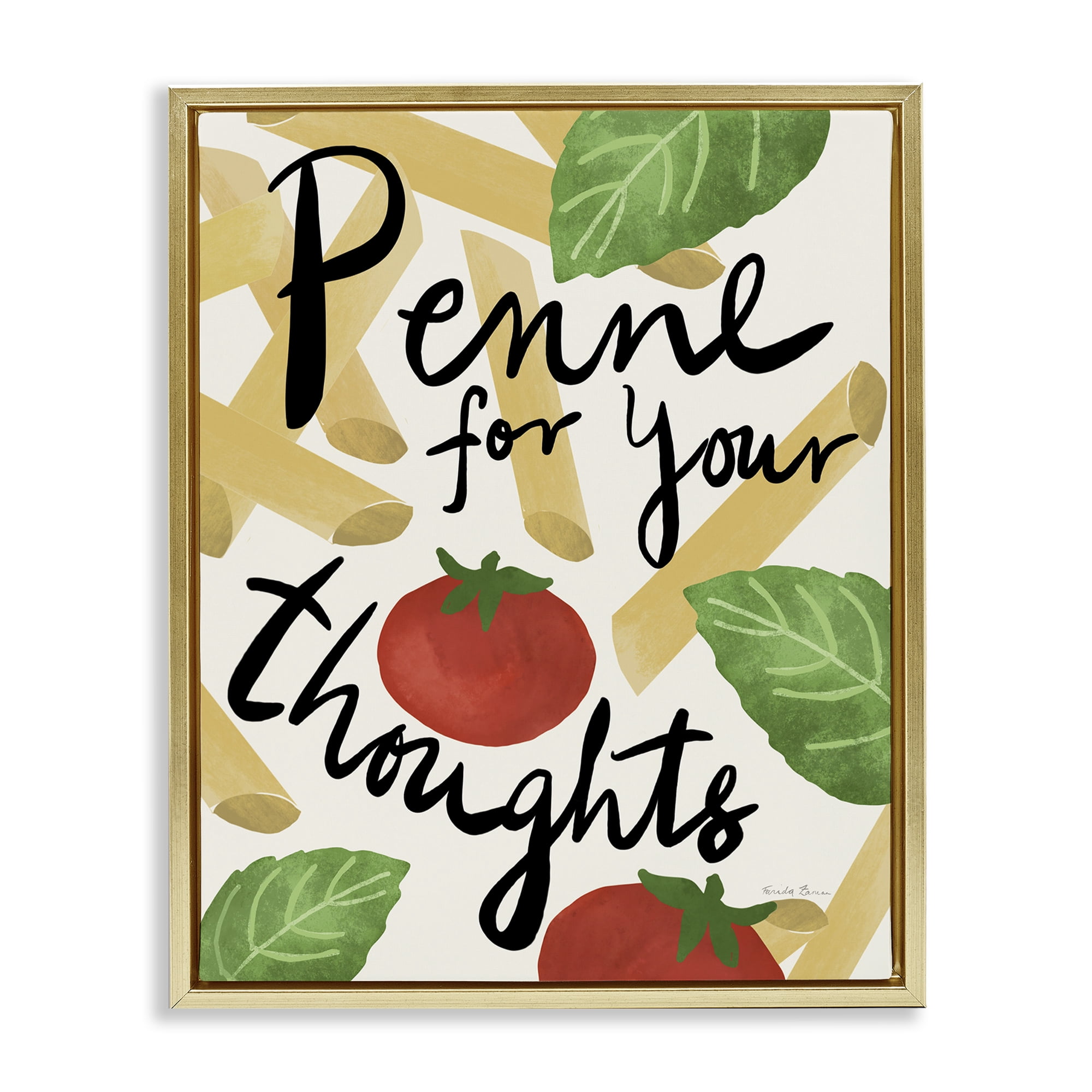 Stupell Industries Penne For Your Thoughts Food & Beverage Painting Gold Floater Framed Art Print Wall Art, 25 x 31