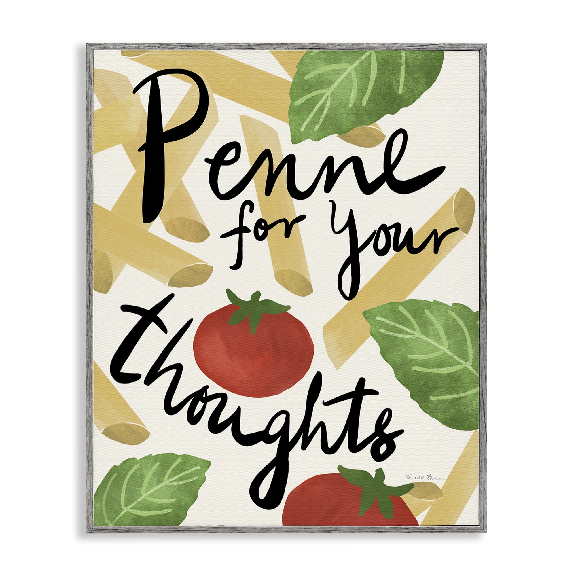 Stupell Industries Penne For Your Thoughts Food & Beverage Painting Gray Framed Art Print Wall Art, 11 x 14