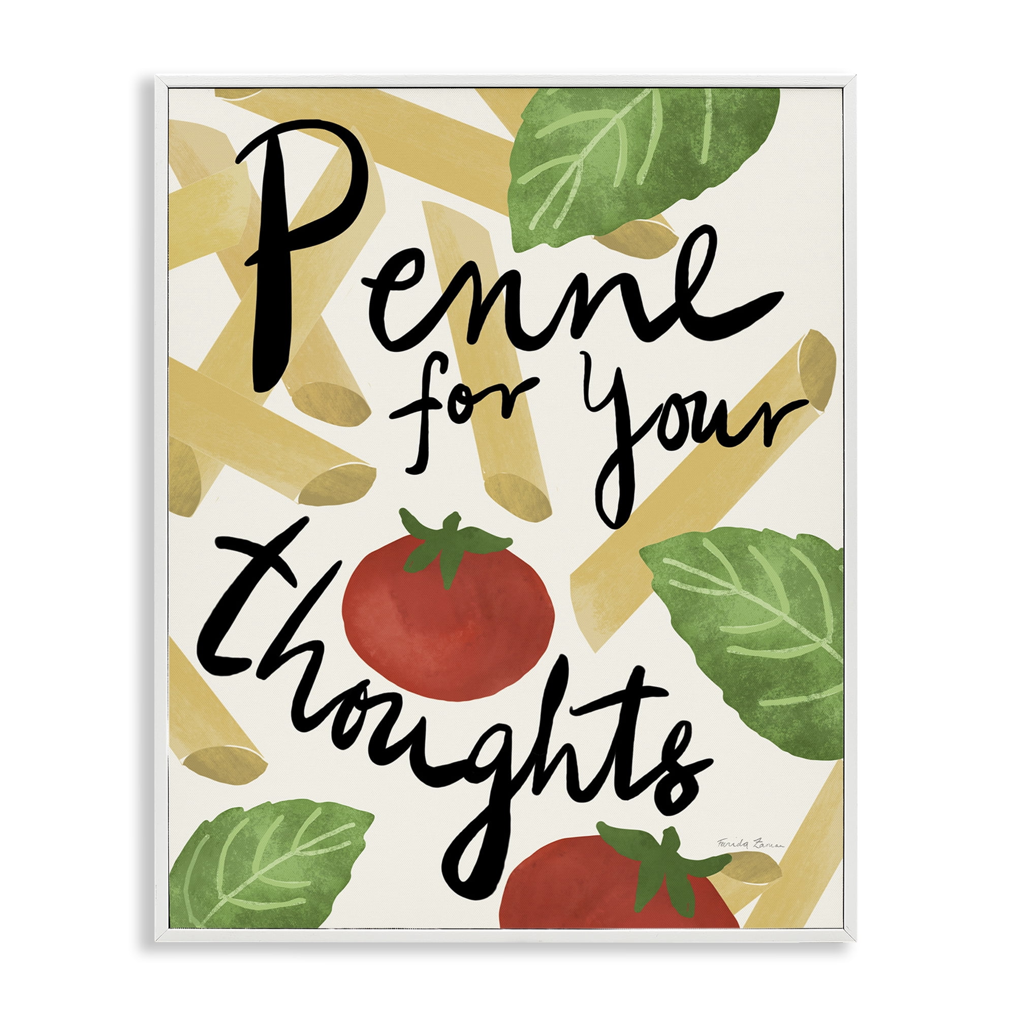 Stupell Industries Penne For Your Thoughts Food & Beverage Painting White Framed Art Print Wall Art, 11 x 14