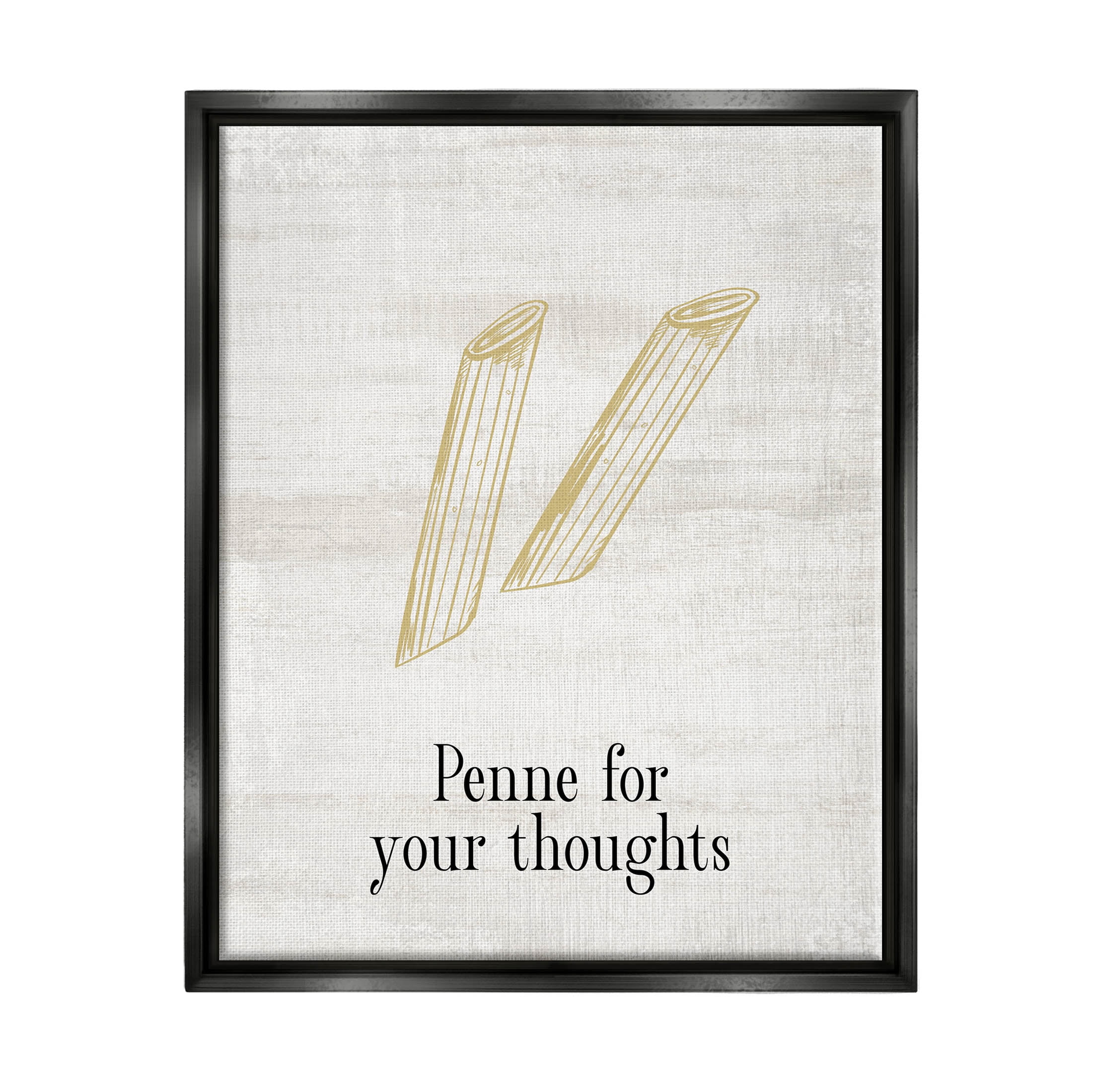 Stupell Industries Penne For Your Thoughts Humor Graphic Art Jet Black Floating Framed Canvas Print Wall Art, Design by Lil' Rue