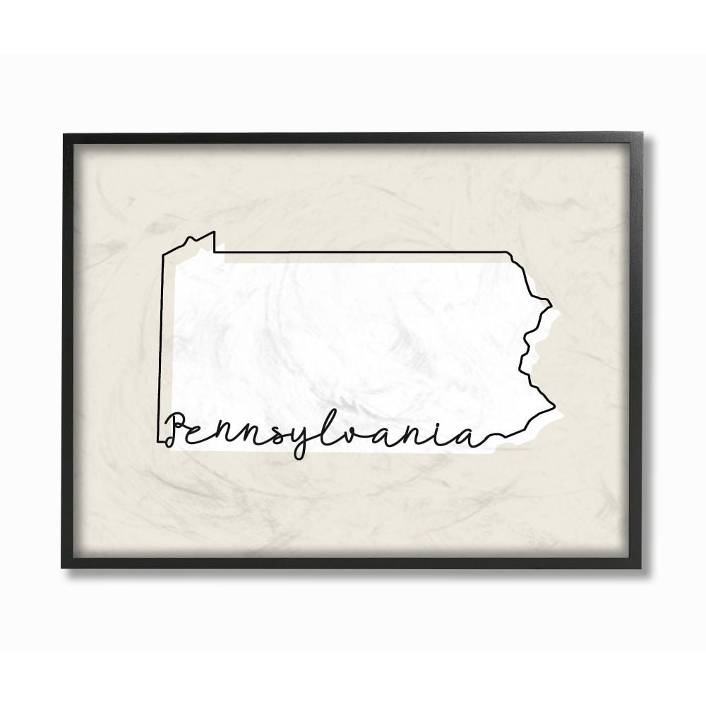 Stupell Industries Pennsylvania Home State Map Neutral Print Design Framed Giclee Texturized Art by Daphne Polselli
