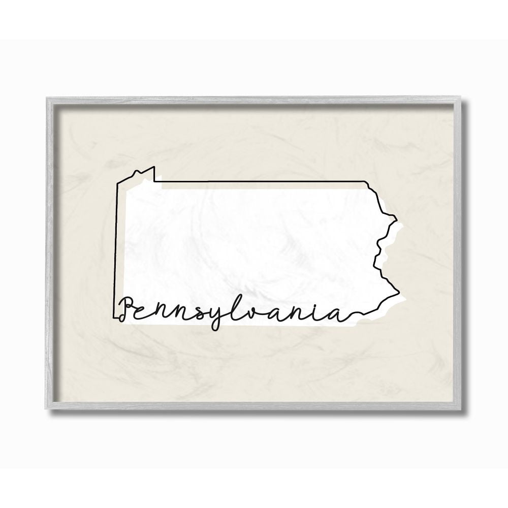 Stupell Industries Pennsylvania Home State Map Neutral Print Design Gray Farmhouse Rustic Framed Giclee Texturized Art by Daphne Polselli