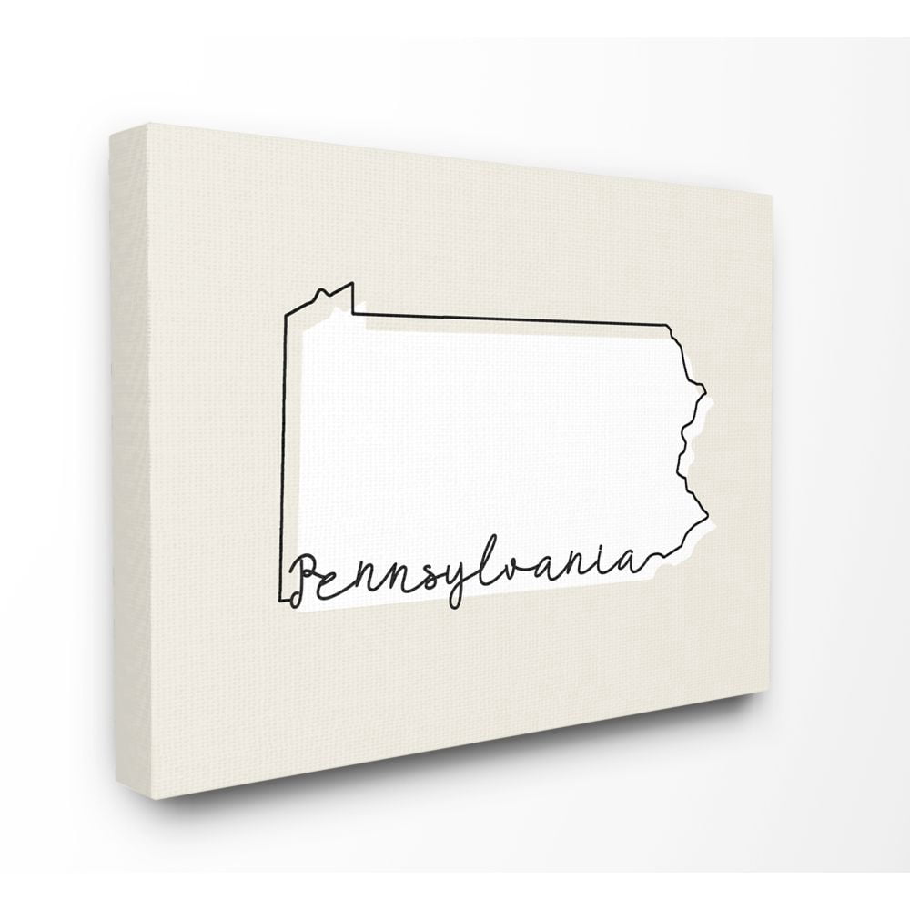 Stupell Industries Pennsylvania Home State Map Neutral Print Design Super Canvas Wall Art by Daphne Polselli