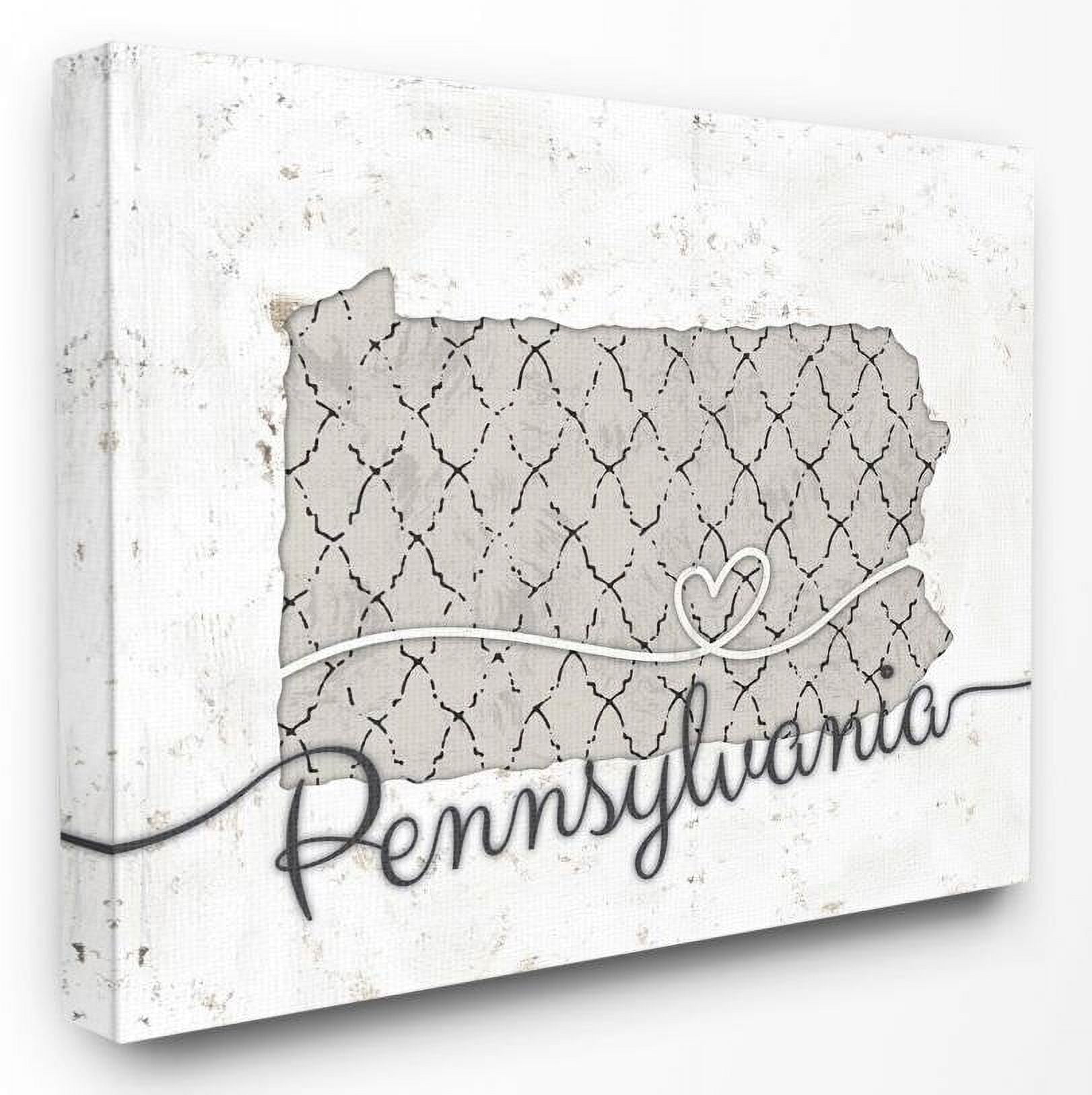 Stupell Industries Pennsylvania Patterned Grey US State Design Canvas Wall Art by Ziwei Li
