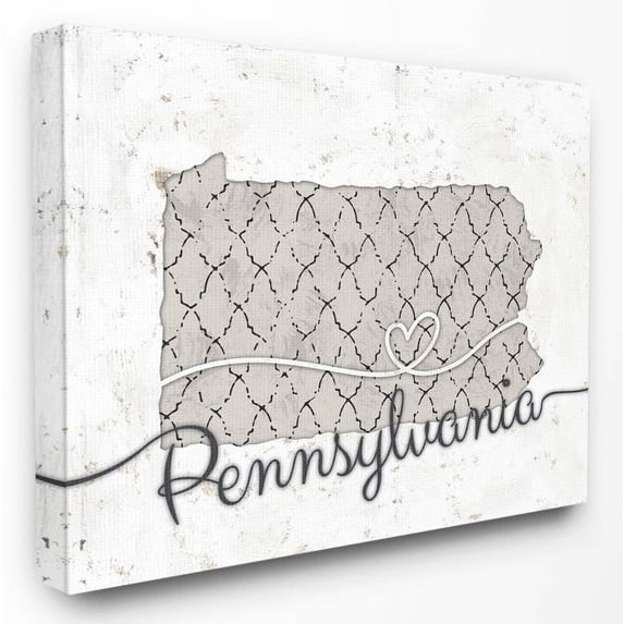 Stupell Industries Pennsylvania Patterned Grey US State Design Canvas Wall Art by Ziwei Li