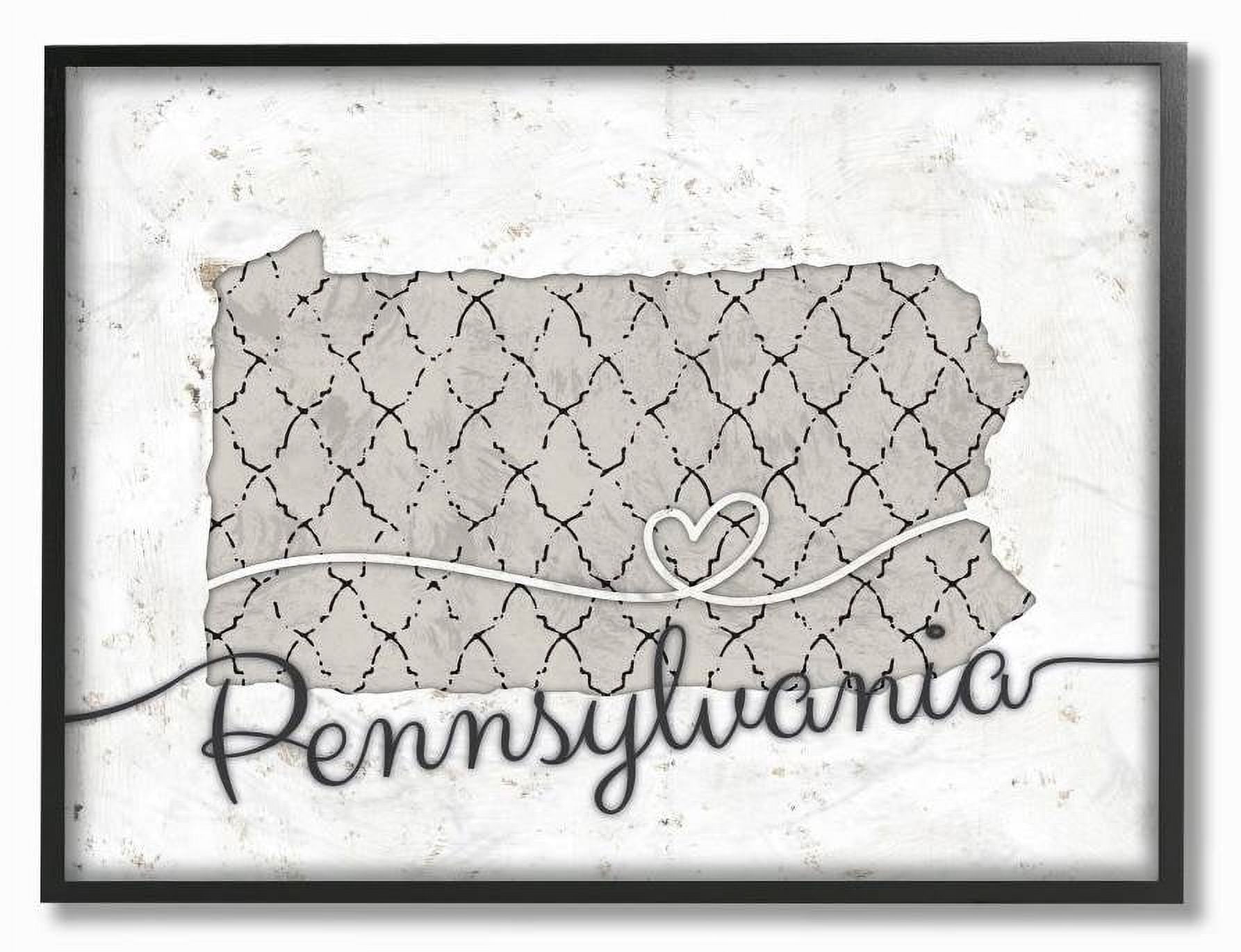 Stupell Industries Pennsylvania Patterned Grey US State Design Framed Wall Art by Ziwei Li