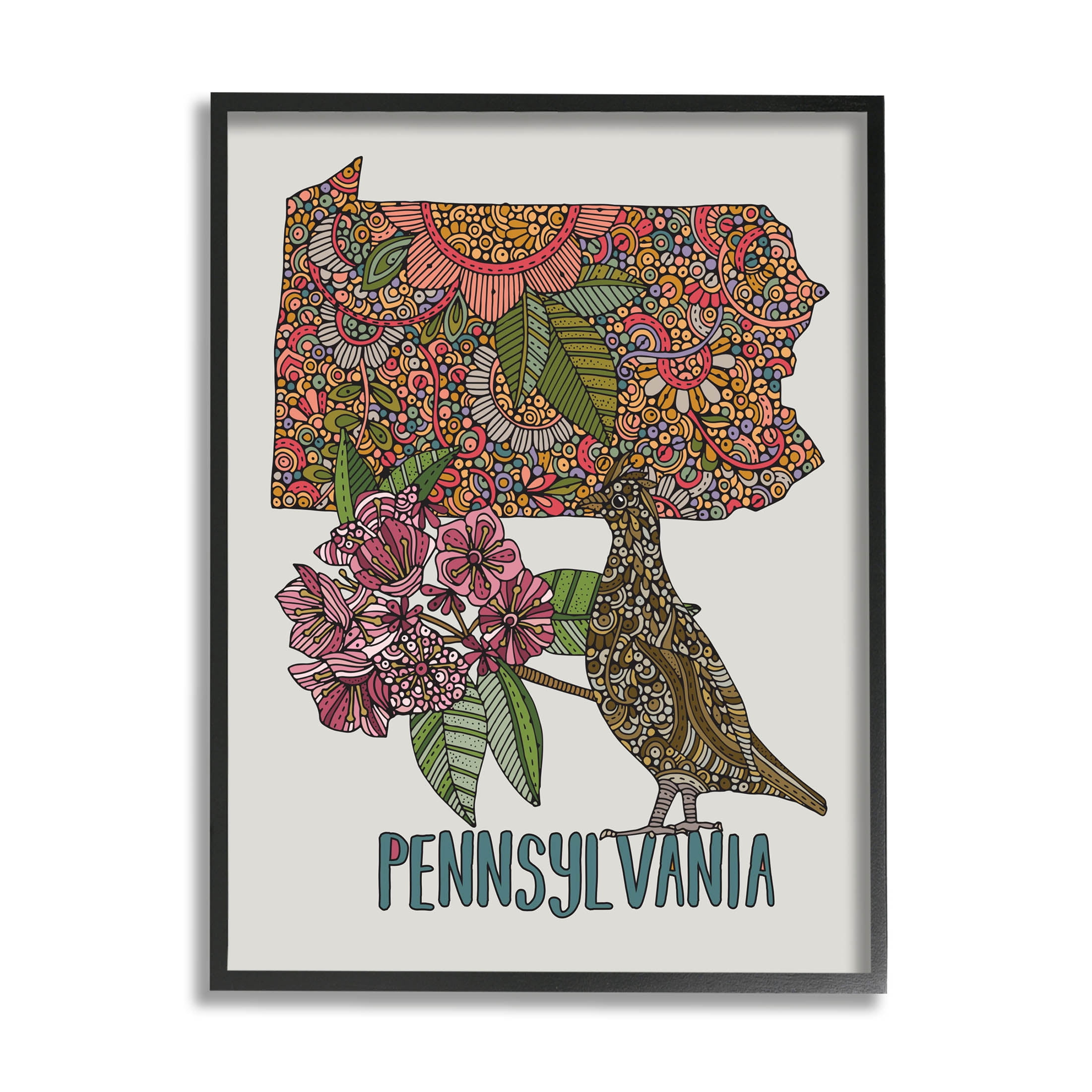Stupell Industries Pennsylvania Patterned State Graphic Art Black Framed Art Print Wall Art, Design by Valentina Harper