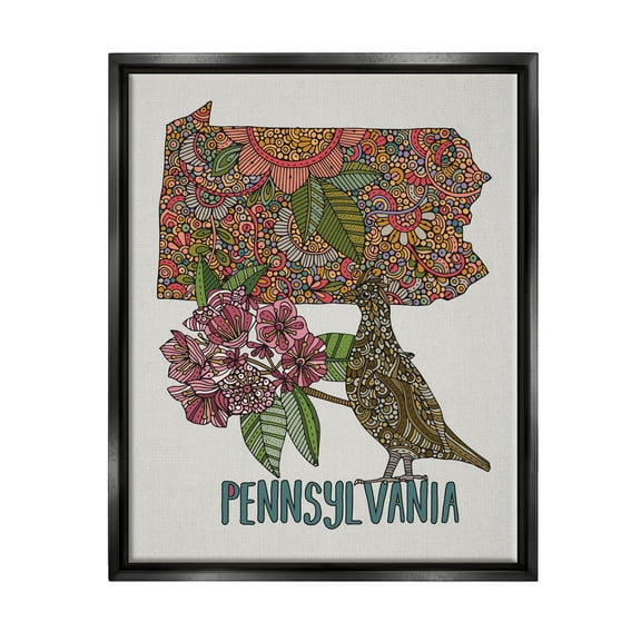 Stupell Industries Pennsylvania Patterned State Graphic Art Jet Black Floating Framed Canvas Print Wall Art, Design by Valentina Harper