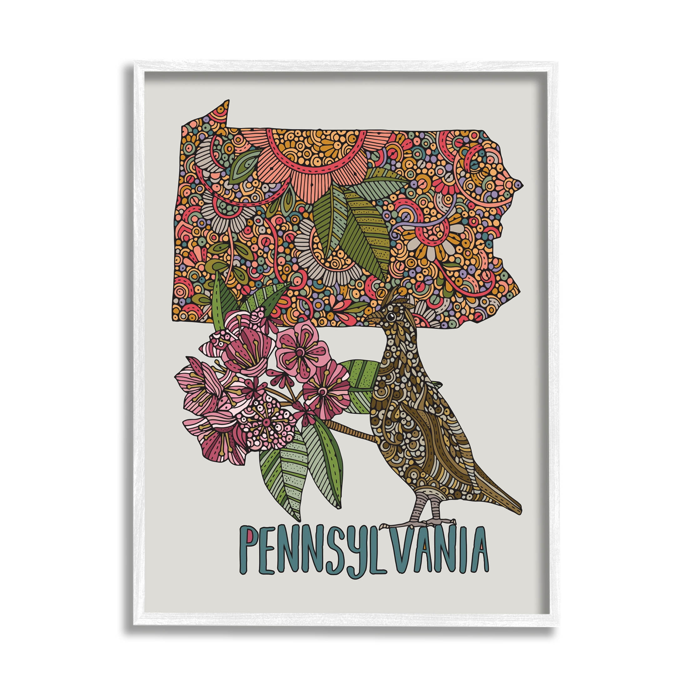Stupell Industries Pennsylvania Patterned State Graphic Art White Framed Art Print Wall Art, Design by Valentina Harper