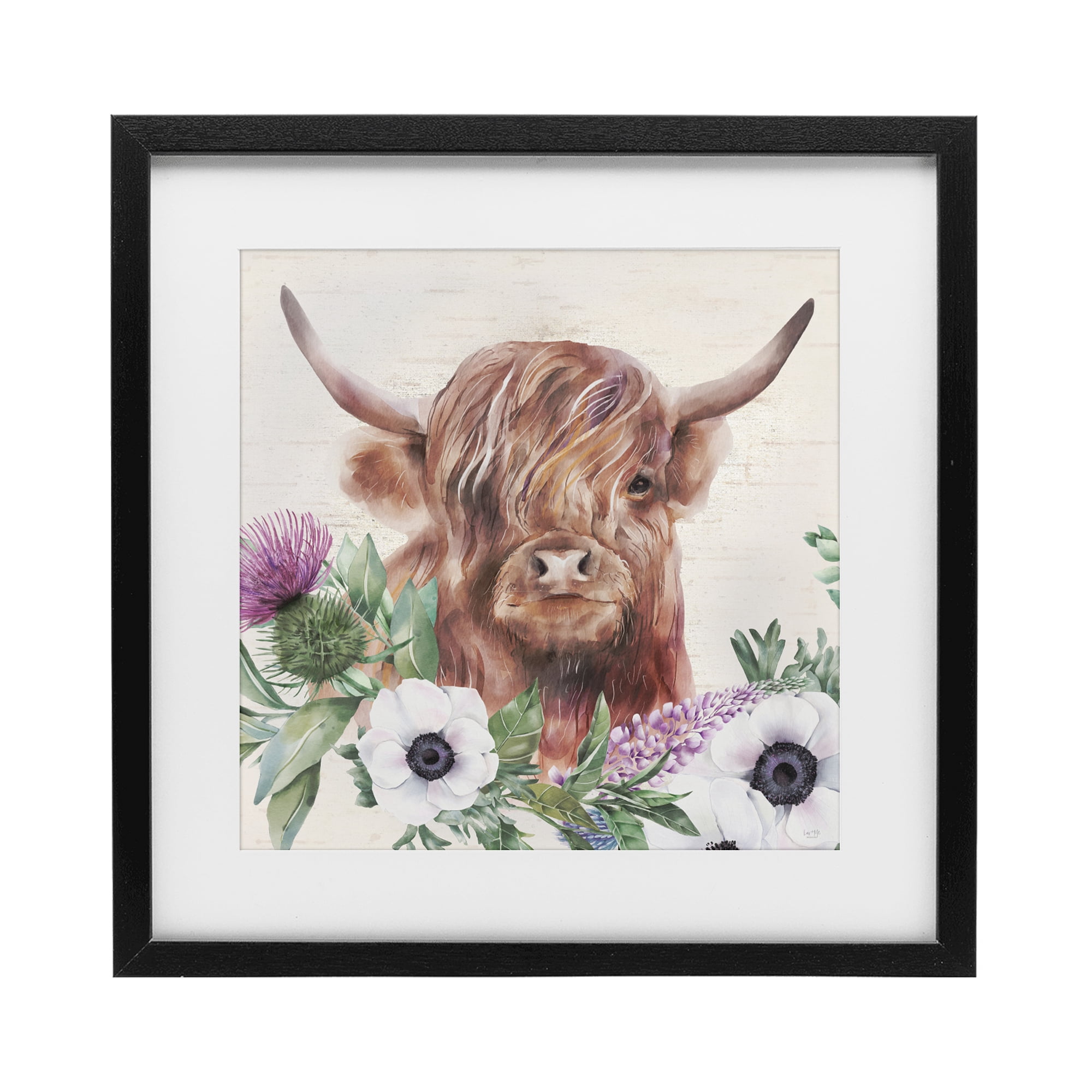 Stupell Industries Penny The Highland Cow Black Framed Print Under Glass, design by Lux + Me Designs