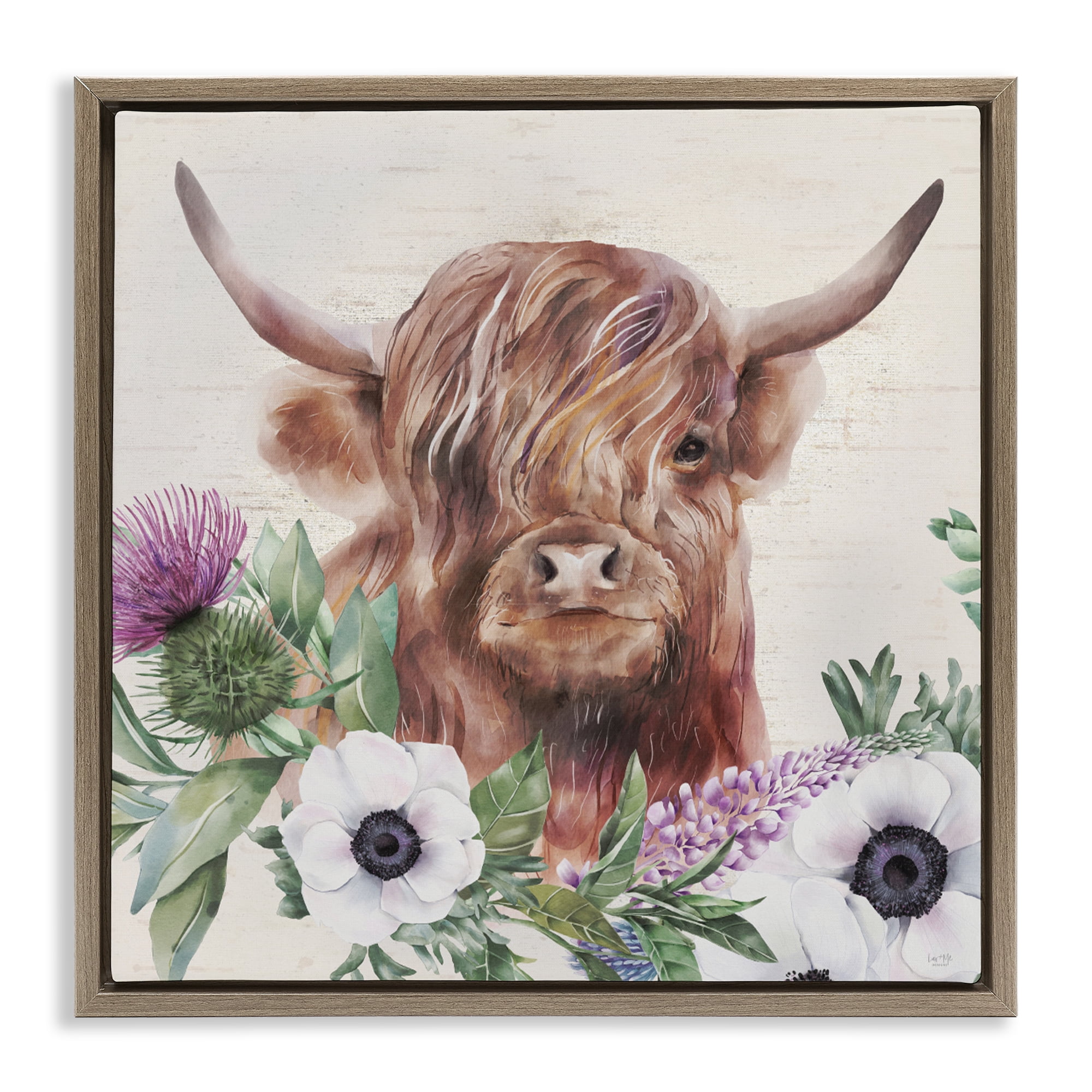 Stupell Industries Penny The Highland Cow Brown Framed Floater Canvas Wall Art, design by Lux + Me Designs