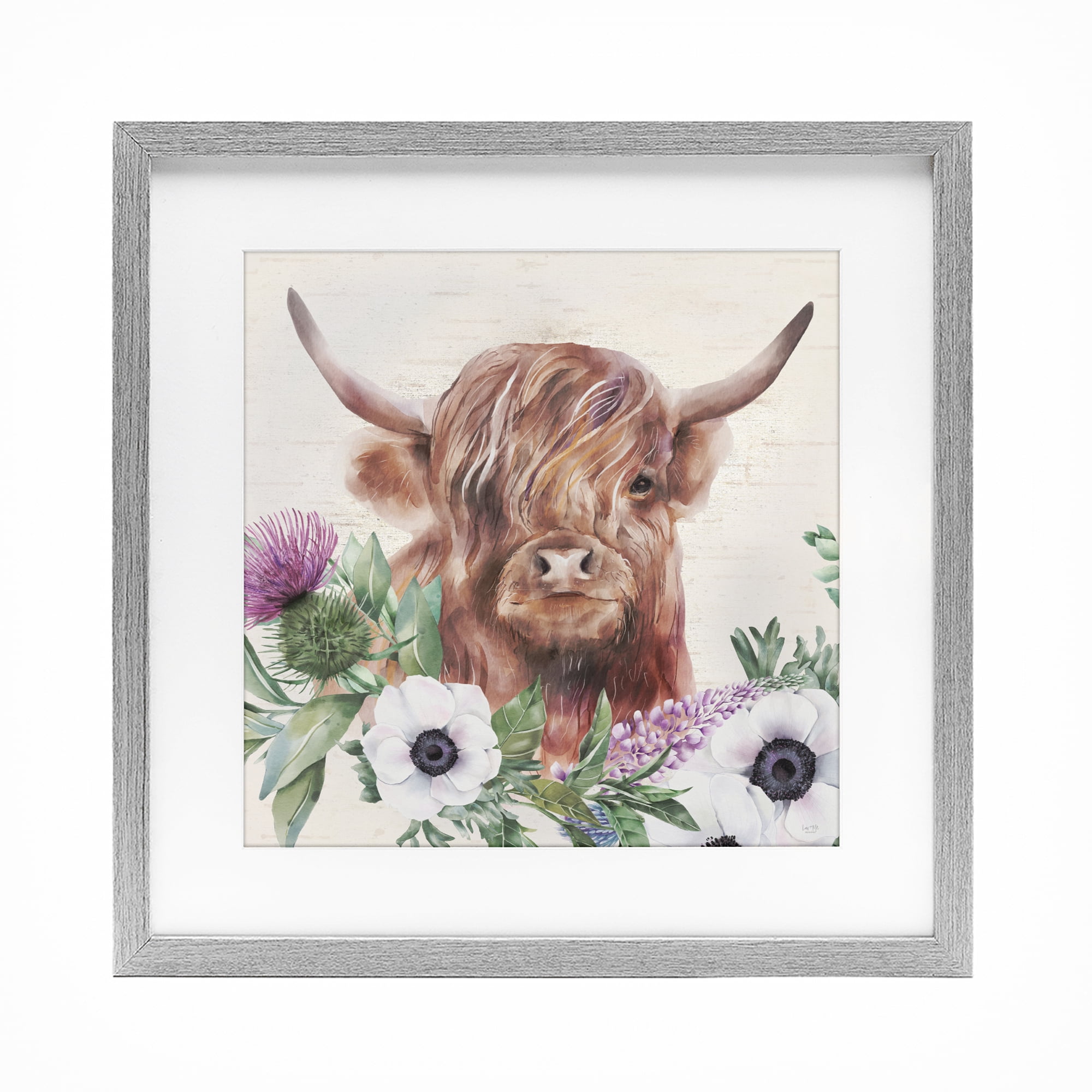 Stupell Industries Penny The Highland Cow Gray Framed Print Under Glass, design by Lux + Me Designs