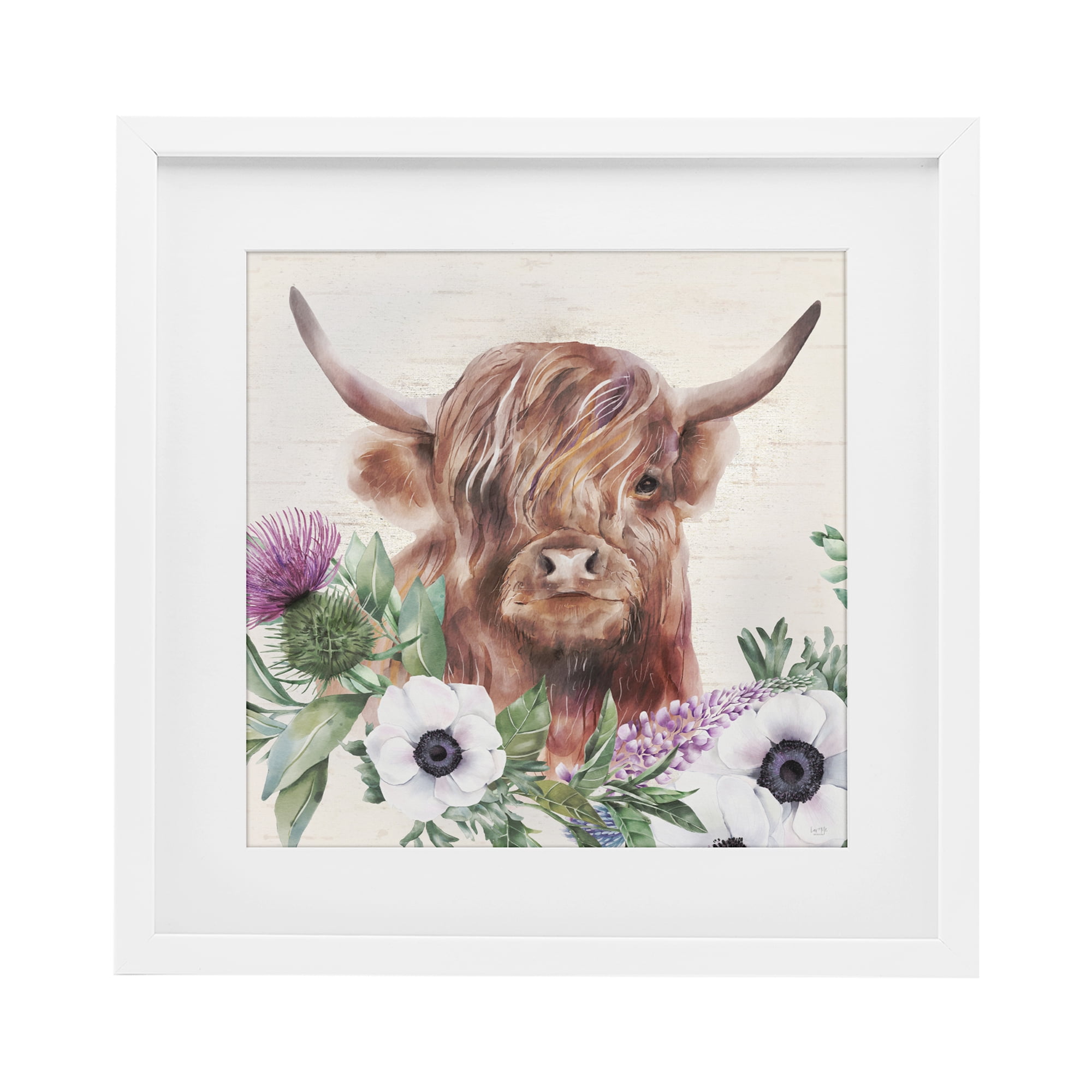 Stupell Industries Penny The Highland Cow White Framed Print Under Glass, design by Lux + Me Designs