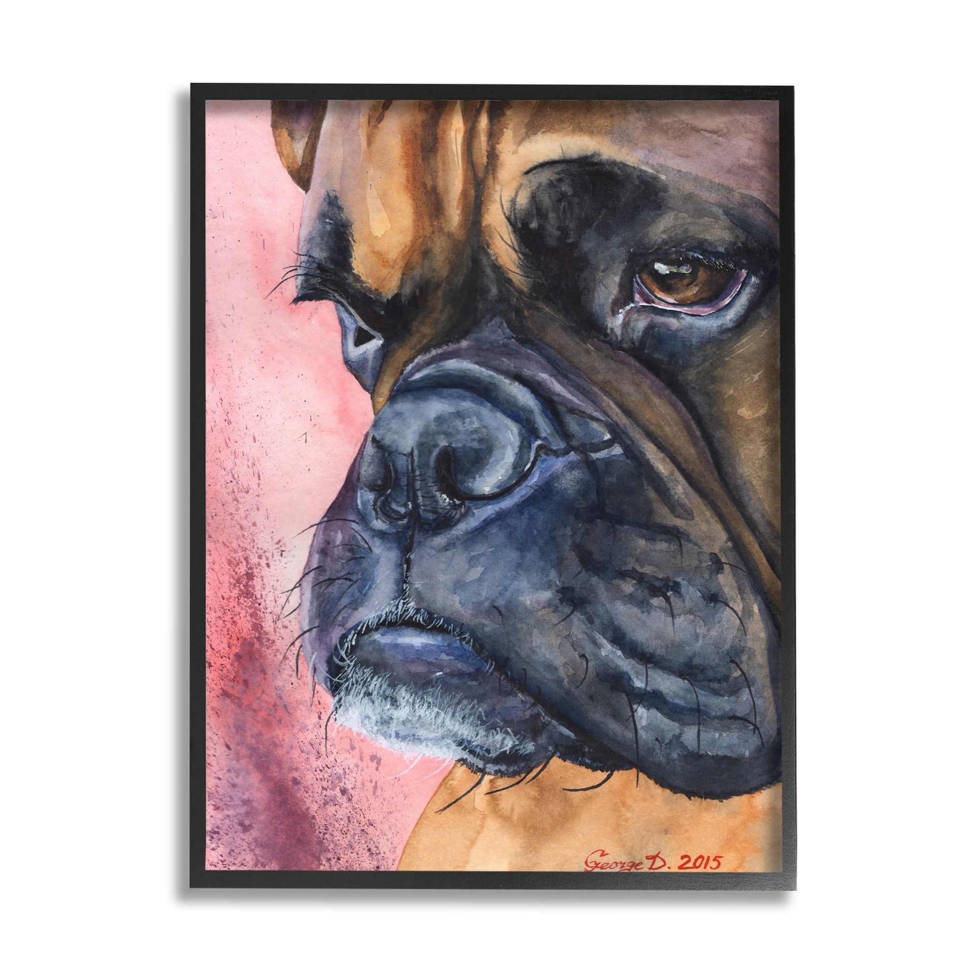Stupell Industries Pensive Boxer Dog Pet Portrait Brown Pink Black Framed, 16 x 20, Design by George Dyachenko