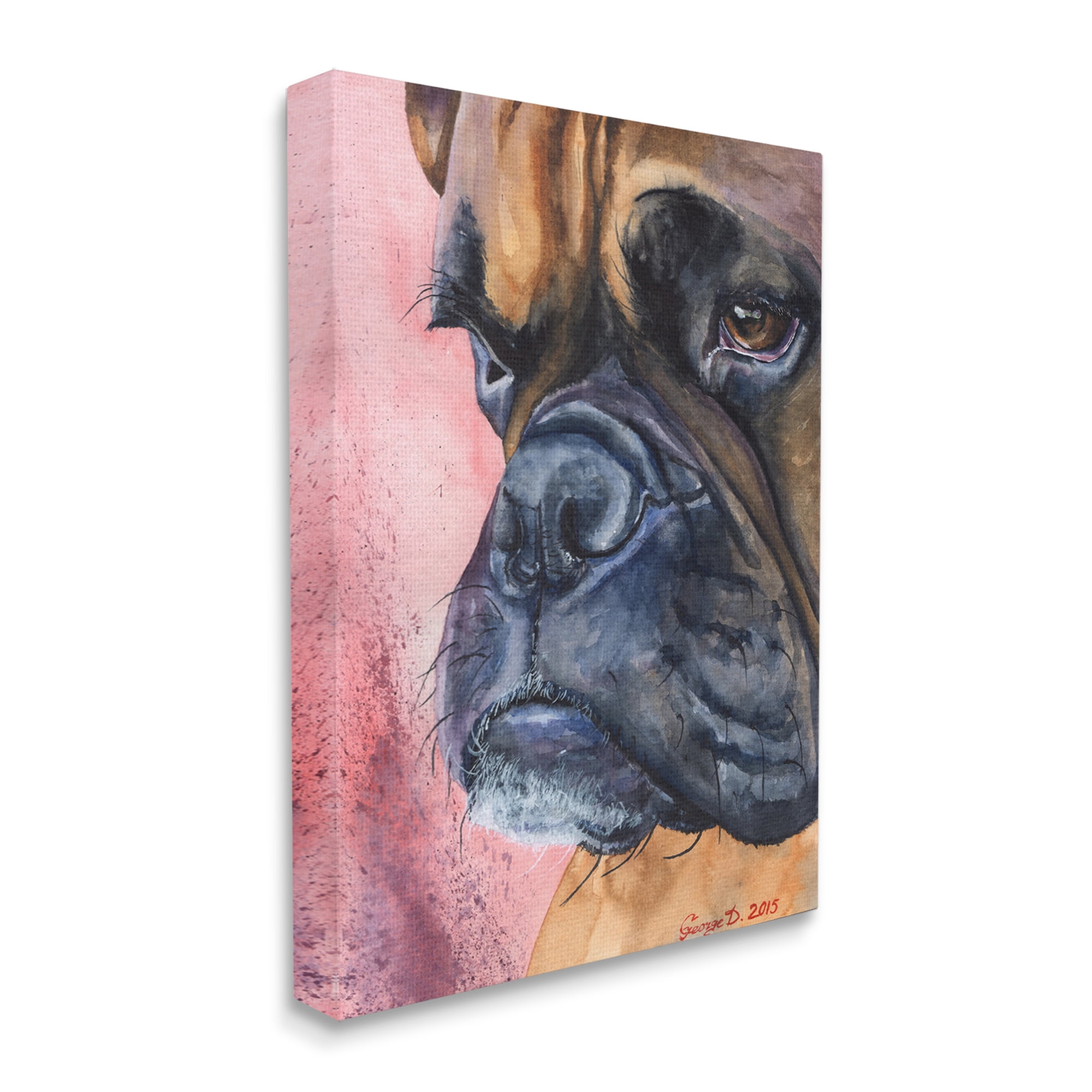 Stupell Industries Pensive Boxer Dog Pet Portrait Brown Pink Canvas Wall Art, 30 x 40, Design by George Dyachenko