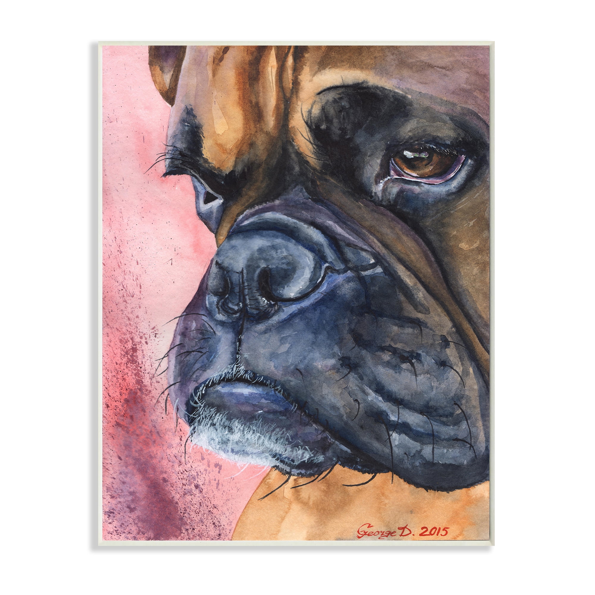 Stupell Industries Pensive Boxer Dog Pet Portrait Brown Pink Wall Plaque, 13 x 19, Design by George Dyachenko