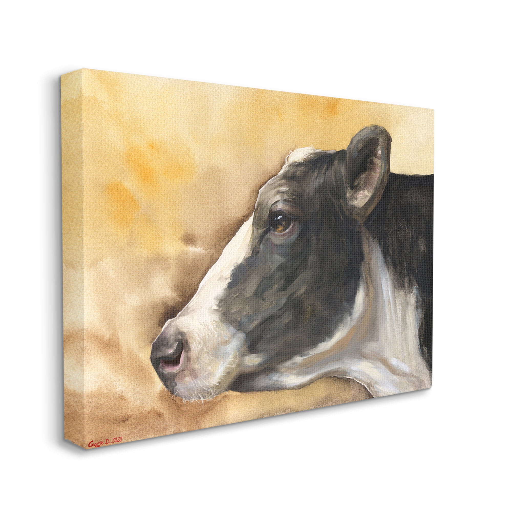 Stupell Industries Pensive Cow Portrait Farm Animal Over Brown Canvas Wall Art, 16 x 20, Design by George Dyachenko