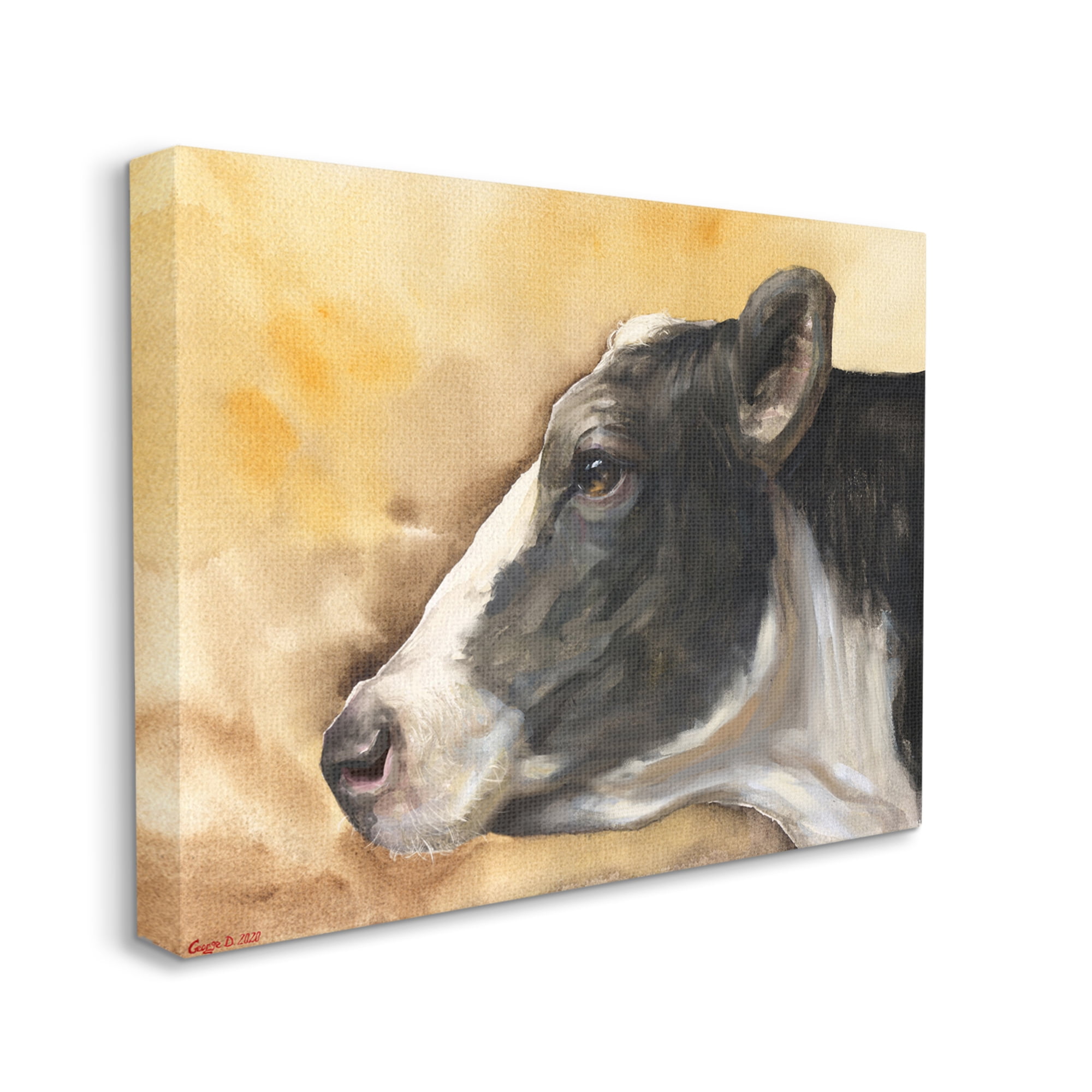 Stupell Industries Pensive Cow Portrait Farm Animal Over Brown Canvas Wall Art, 36 x 48, Design by George Dyachenko