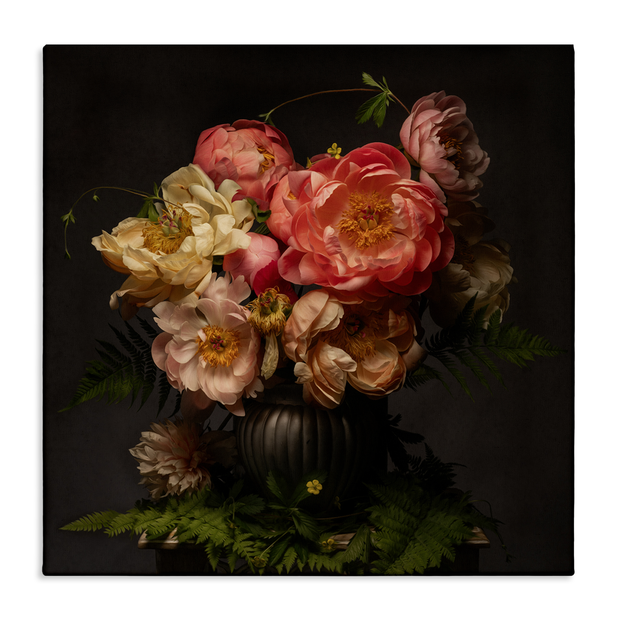Stupell Industries Peonies & Ferns Bouquet Plants & Flowers Photography Wrapped Canvas Art Print Wall Art, 24 x 24