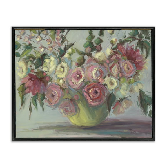 Stupell Industries Peonies In Green Vase Black Framed Giclee Art design by Vanessa Piche, 11 x 14