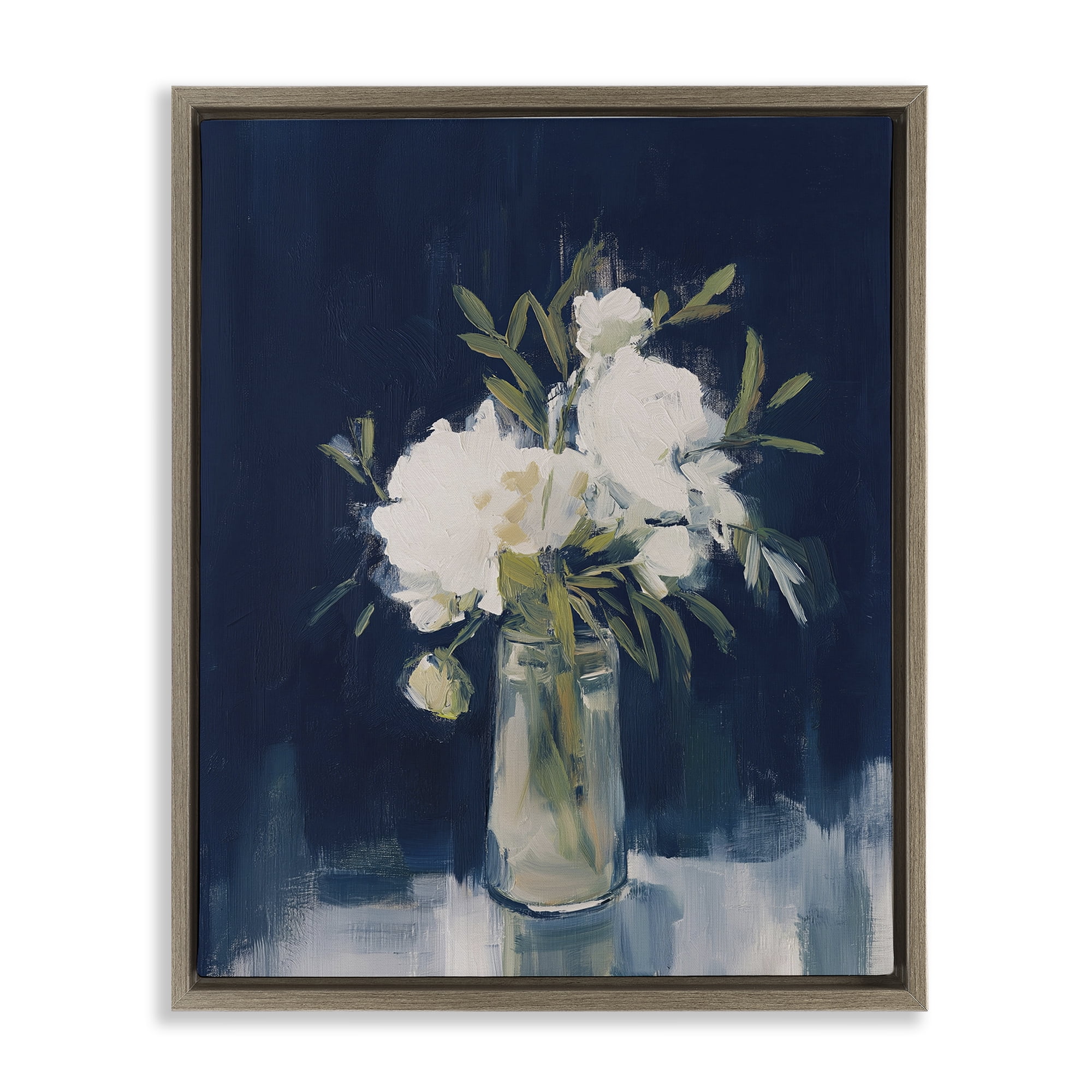 Stupell Industries Peonies On Blue Mirage Brown Framed Floater Canvas Wall Art, design by Svetlana Aleynikova