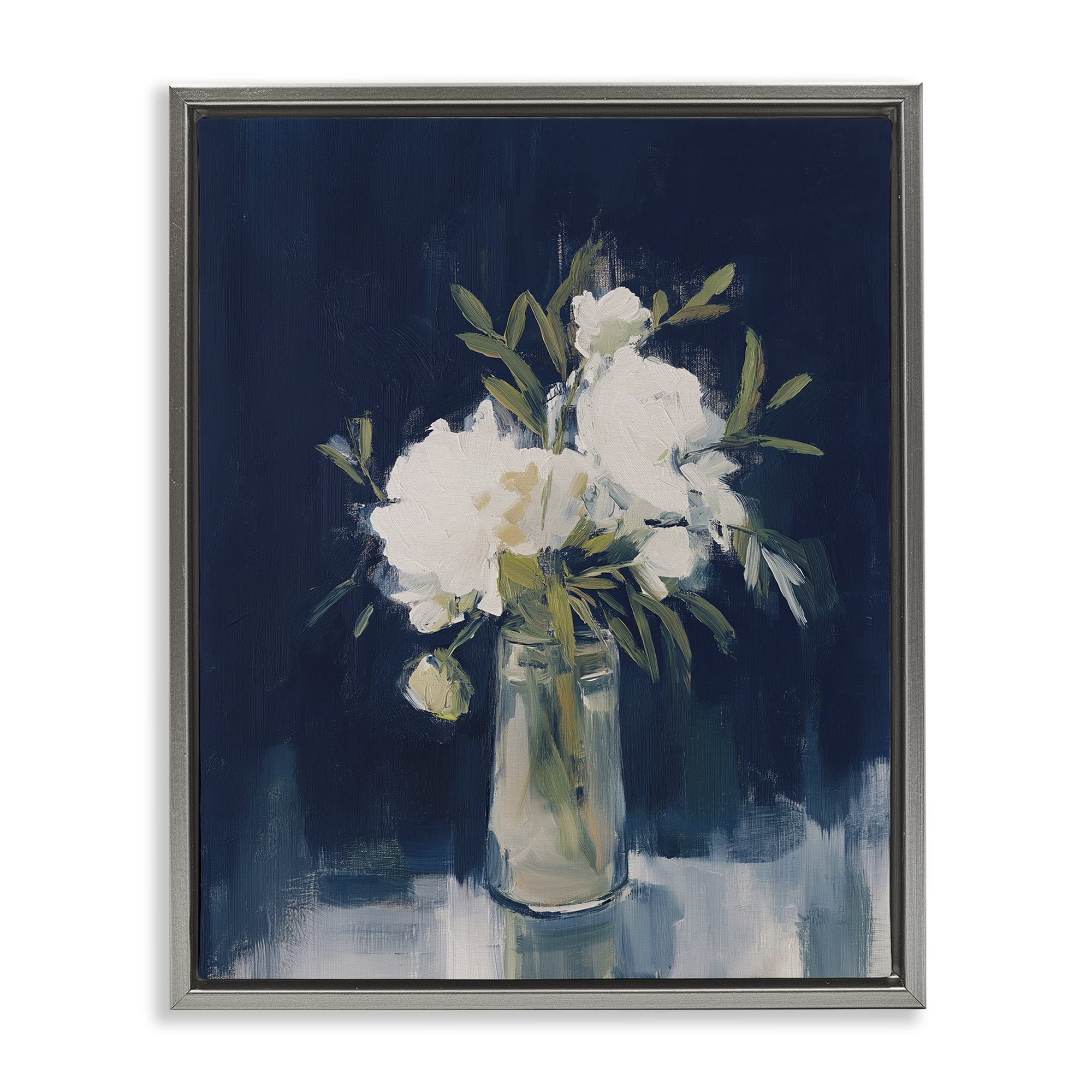 Stupell Industries Peonies On Blue Mirage Gray Framed Floater Canvas Wall Art, design by Svetlana Aleynikova