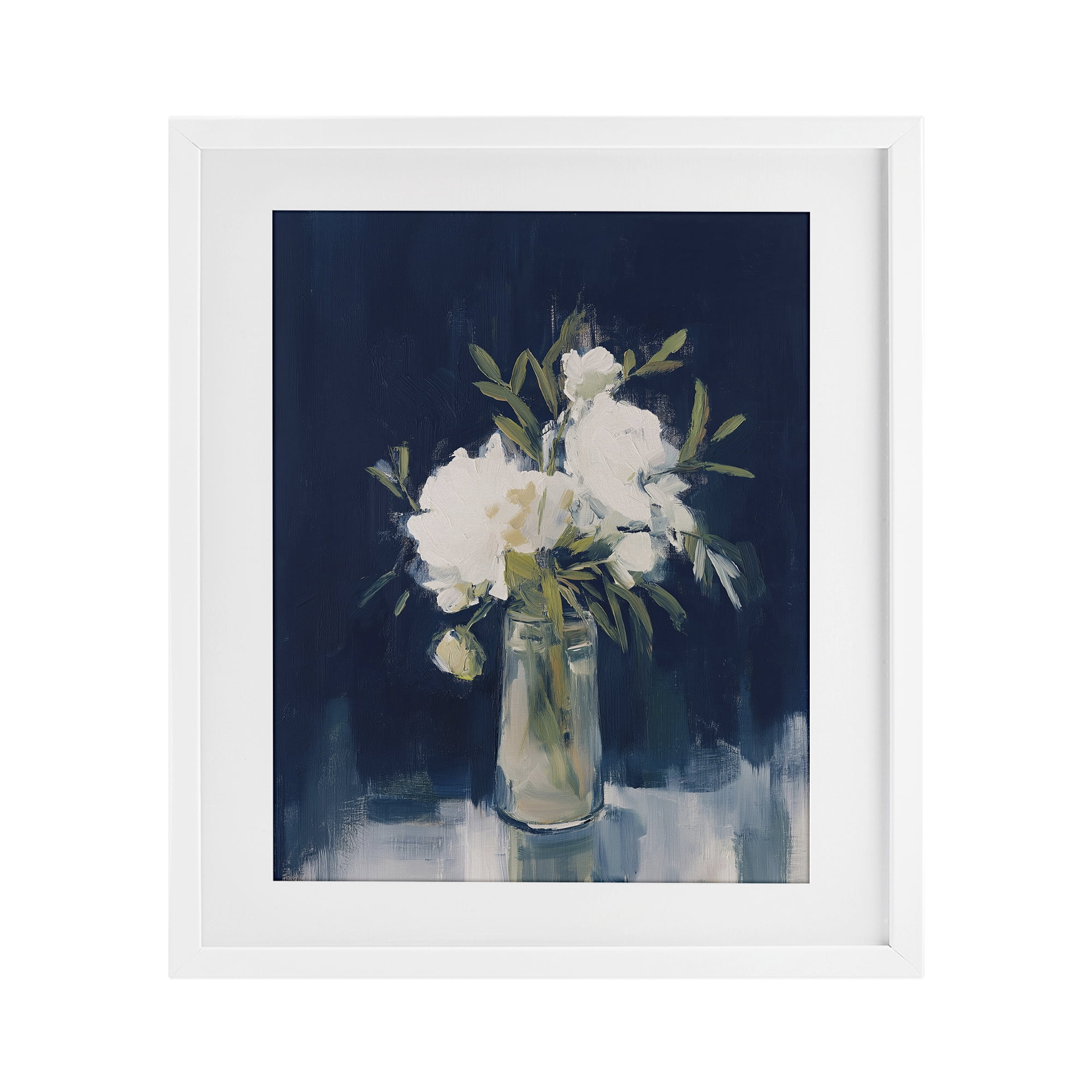 Stupell Industries Peonies On Blue Mirage White Framed Print Under Glass, design by Svetlana Aleynikova