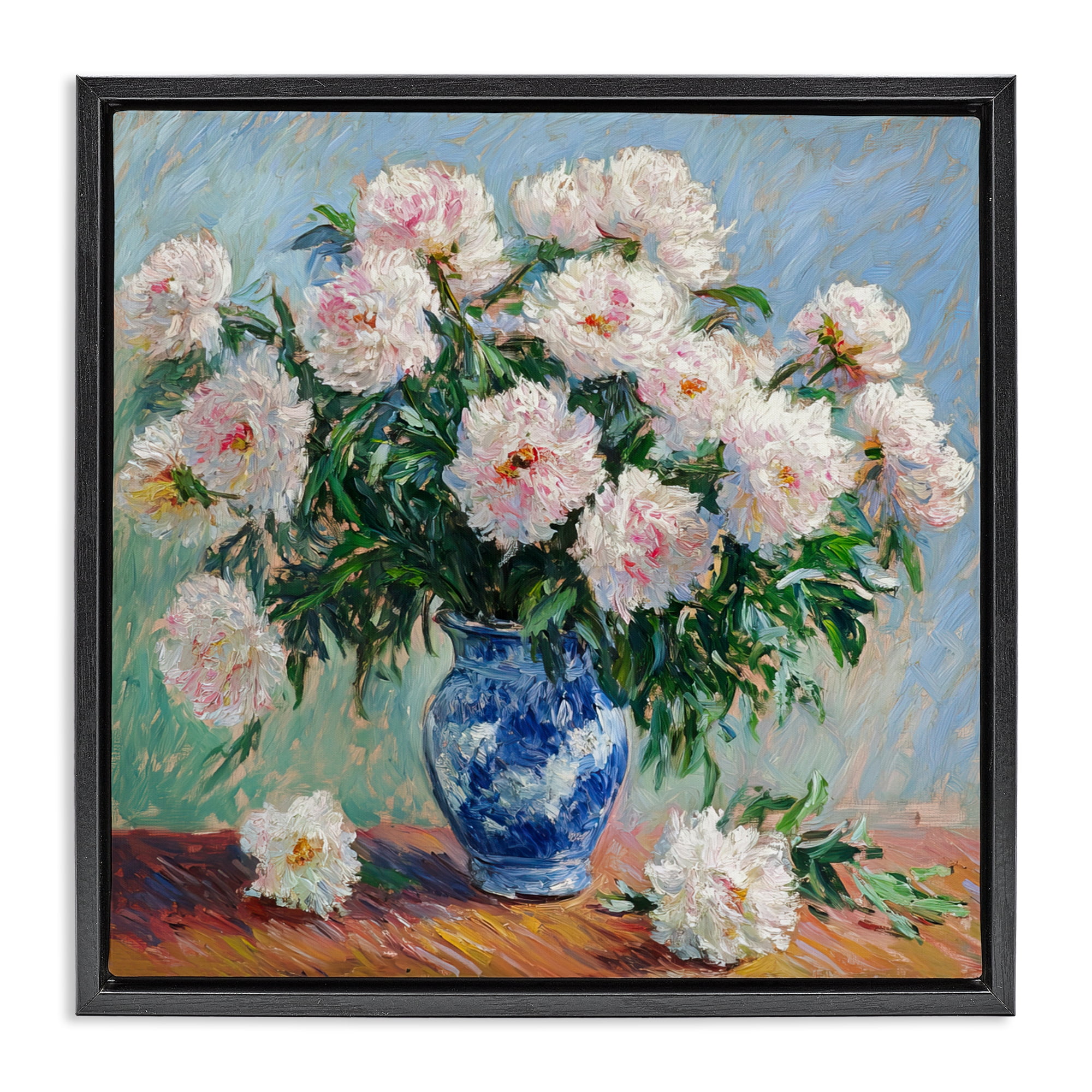 Stupell Industries Peonies in Blue Vase Black Framed Floater Canvas Wall Art, design by Tina LeCour