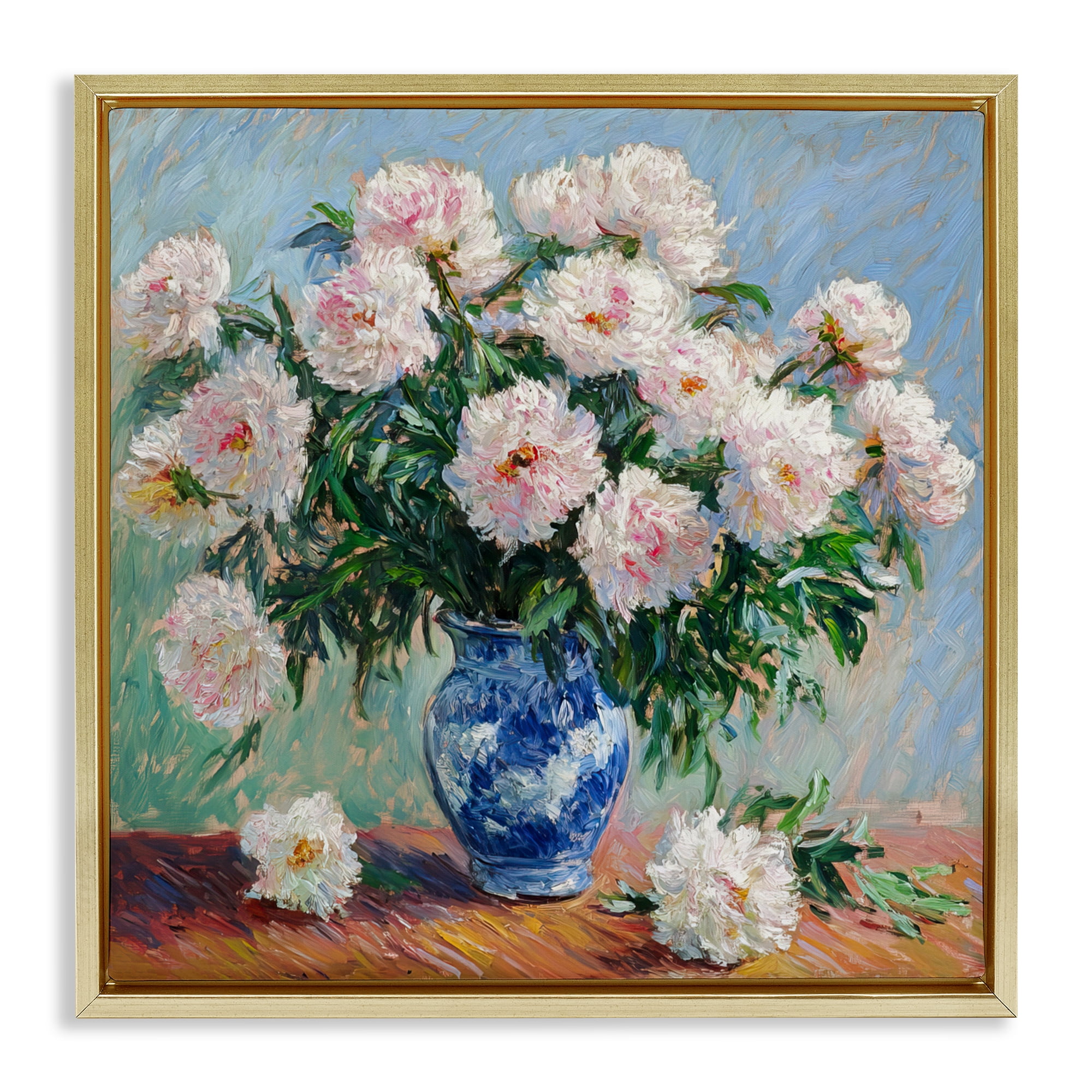 Stupell Industries Peonies in Blue Vase Gold Framed Floater Canvas Wall Art, design by Tina LeCour