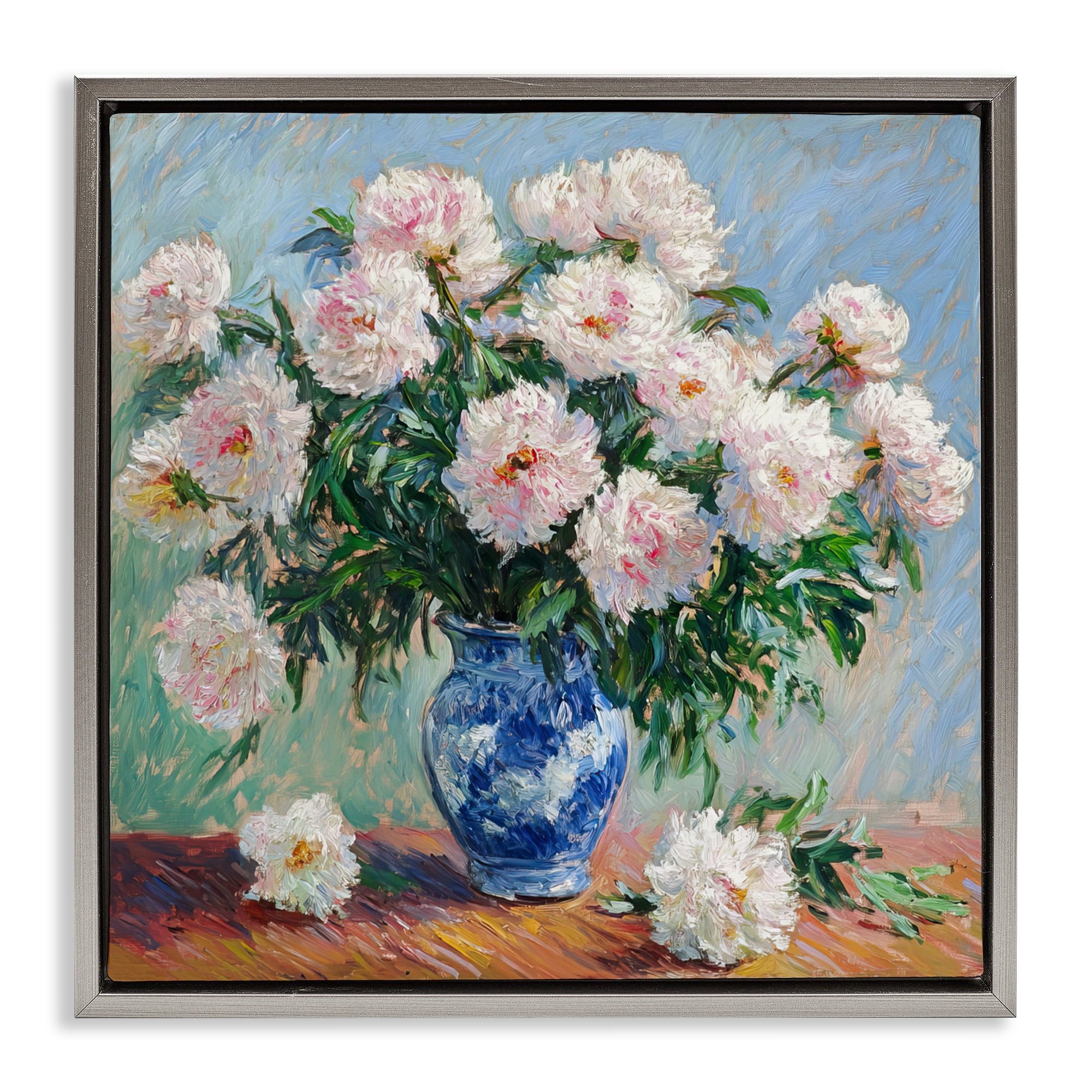 Stupell Industries Peonies in Blue Vase Gray Framed Floater Canvas Wall Art, design by Tina LeCour