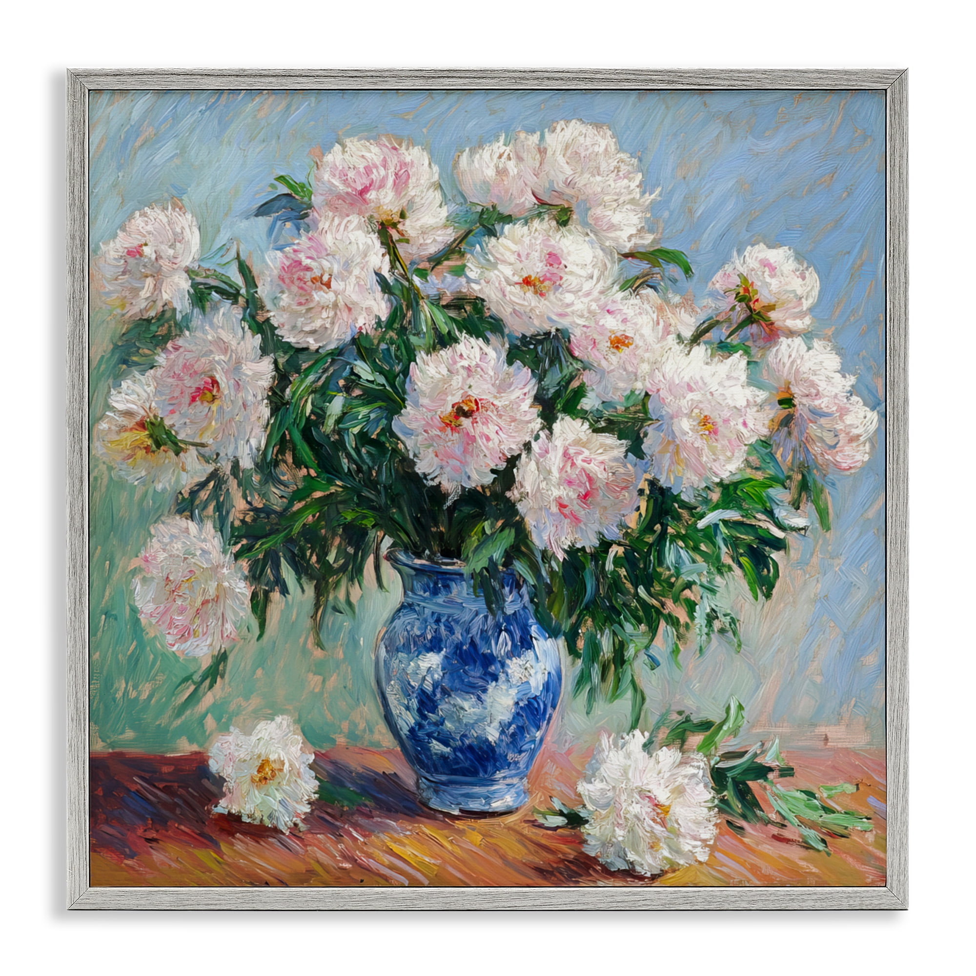 Stupell Industries Peonies in Blue Vase Gray Framed Giclee Art, design by Tina LeCour