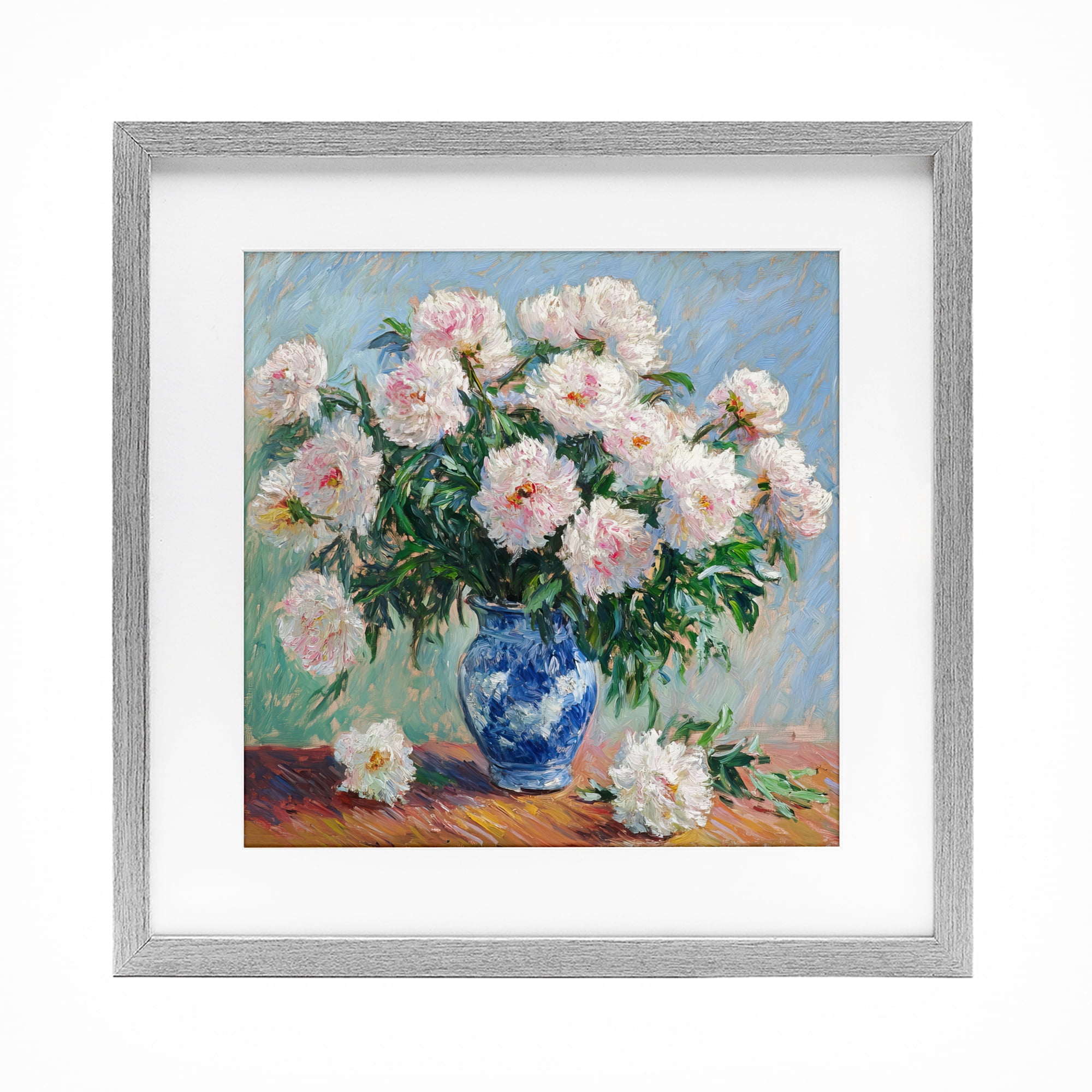 Stupell Industries Peonies in Blue Vase Gray Framed Print Under Glass, design by Tina LeCour