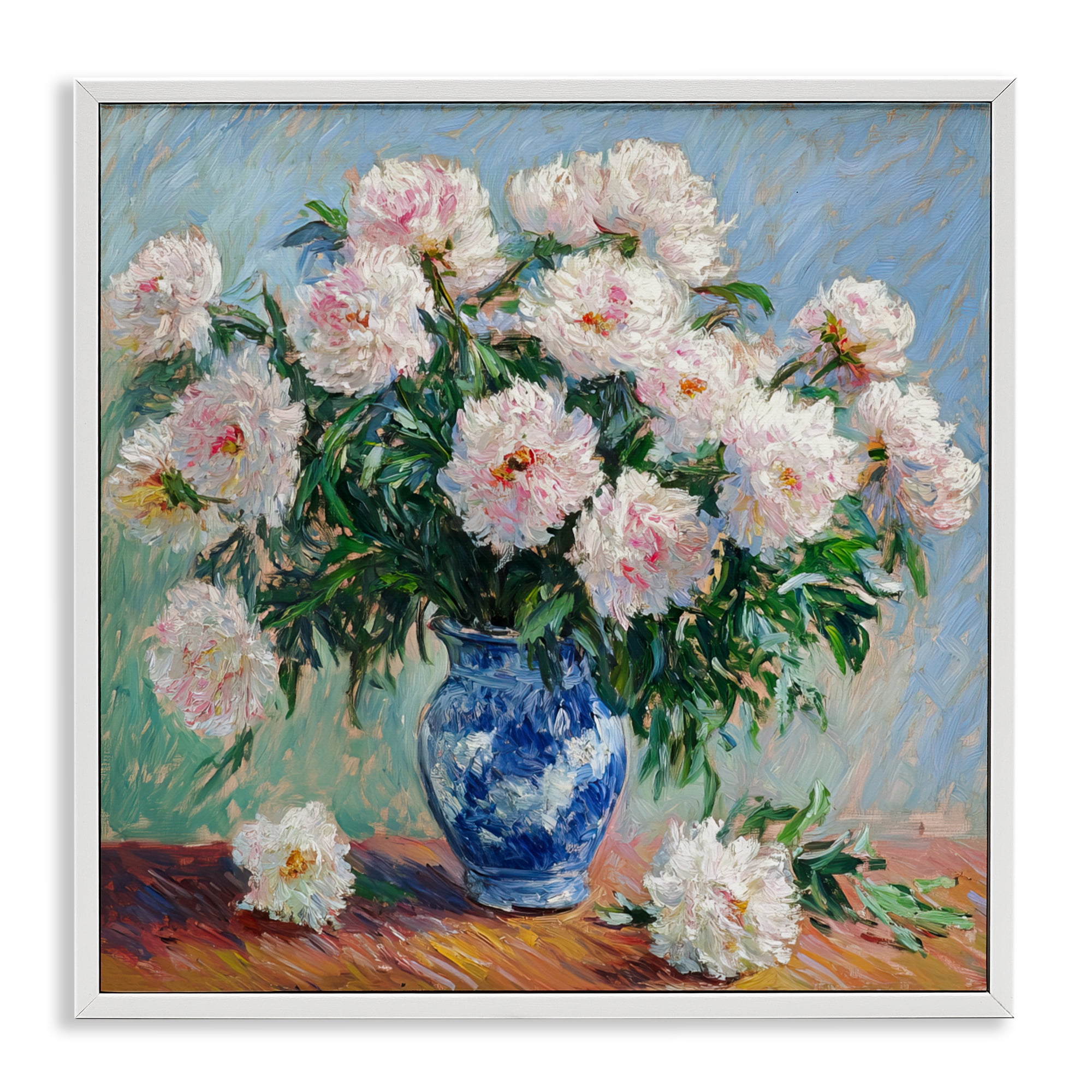 Stupell Industries Peonies in Blue Vase White Framed Giclee Art, design by Tina LeCour