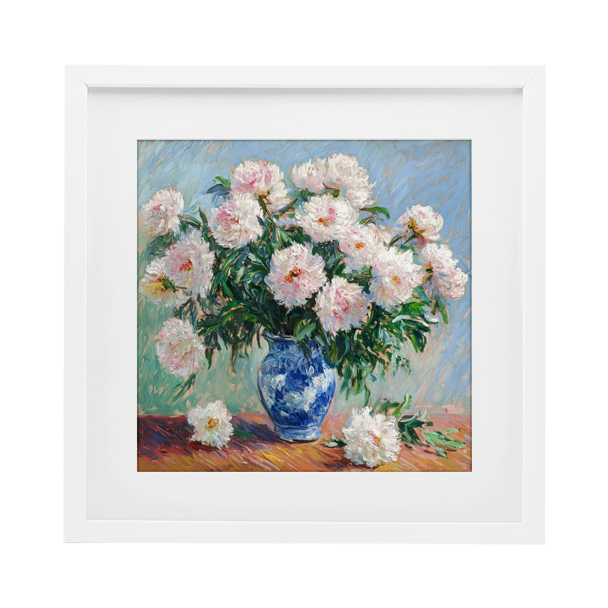 Stupell Industries Peonies in Blue Vase White Framed Print Under Glass, design by Tina LeCour