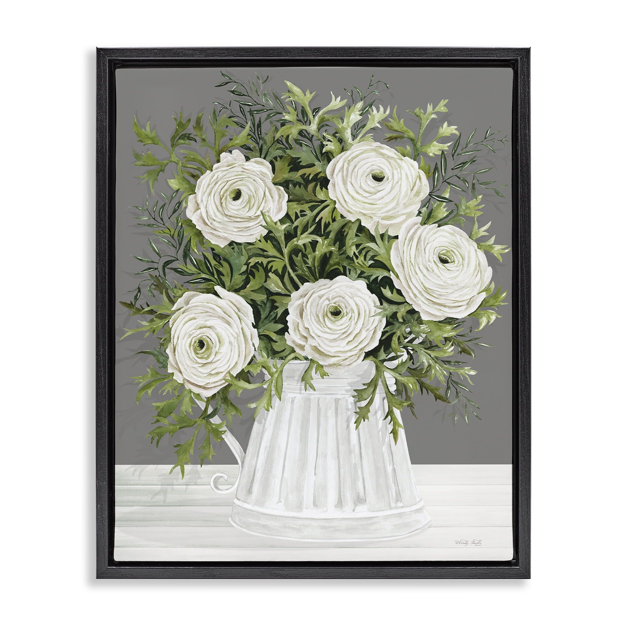 Stupell Industries Peonies in Country Vase Botanical & Floral Painting Black Floater Framed Art Print Wall Art, 25 x 31