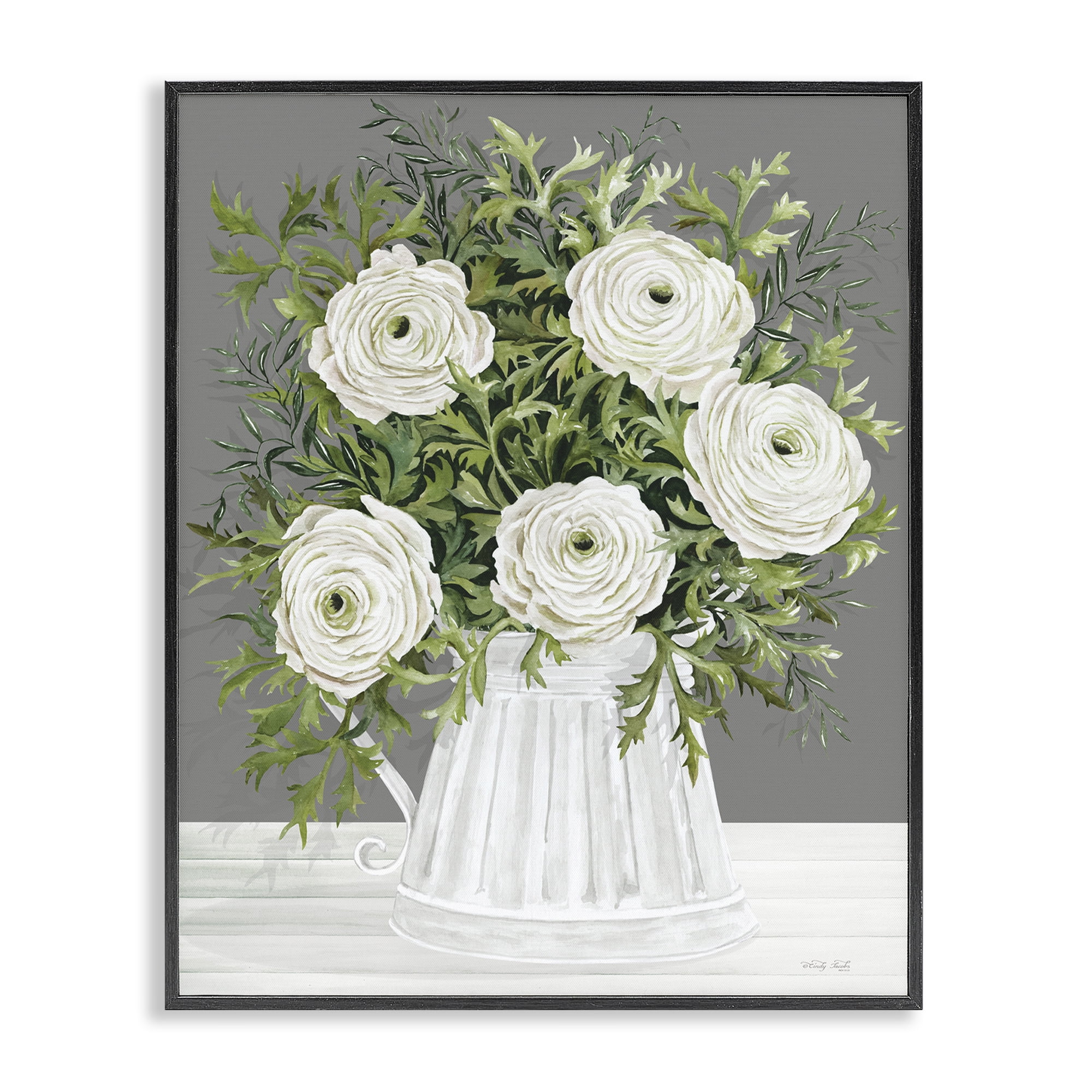 Stupell Industries Peonies in Country Vase Botanical & Floral Painting Black Framed Art Print Wall Art, 16 x 20