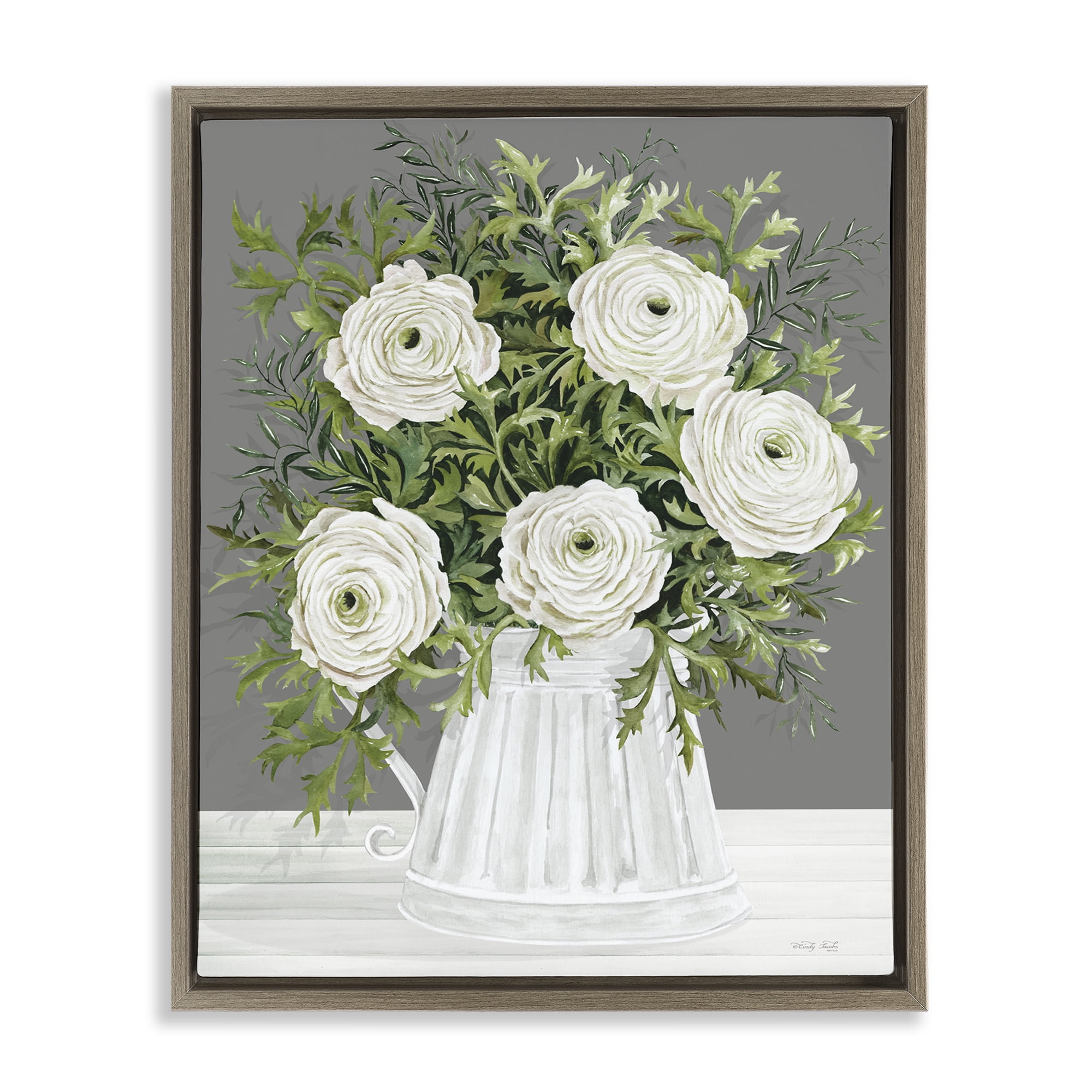 Stupell Industries Peonies in Country Vase Botanical & Floral Painting Brown Floater Framed Art Print Wall Art, 25 x 31
