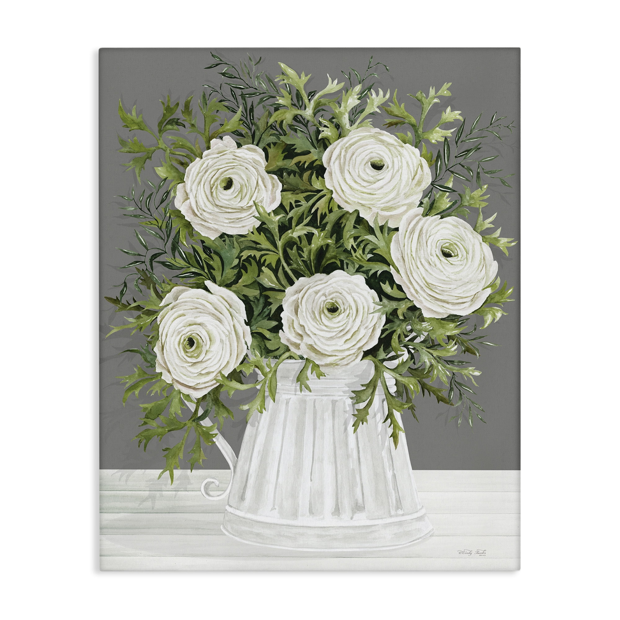 Stupell Industries Peonies in Country Vase Botanical & Floral Painting Gallery Wrapped Canvas Art Print Wall Art, 36 x 48