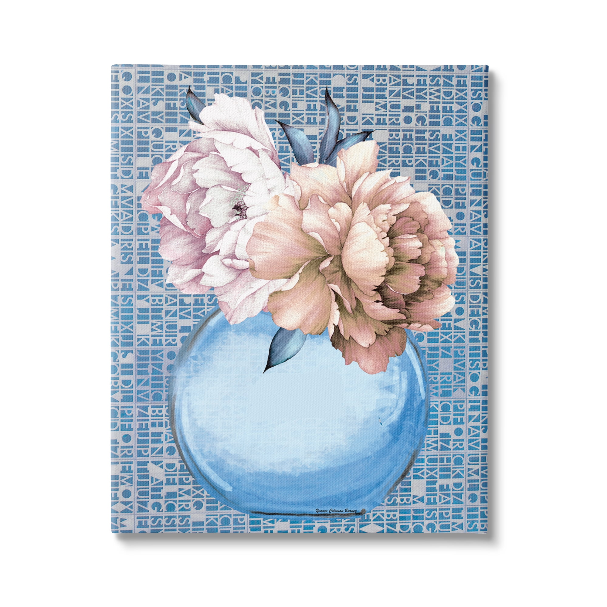 Stupell Industries Peonies on Typography Pattern Botanical & Floral Painting Gallery Wrapped Canvas Print Wall Art, 36 x 48