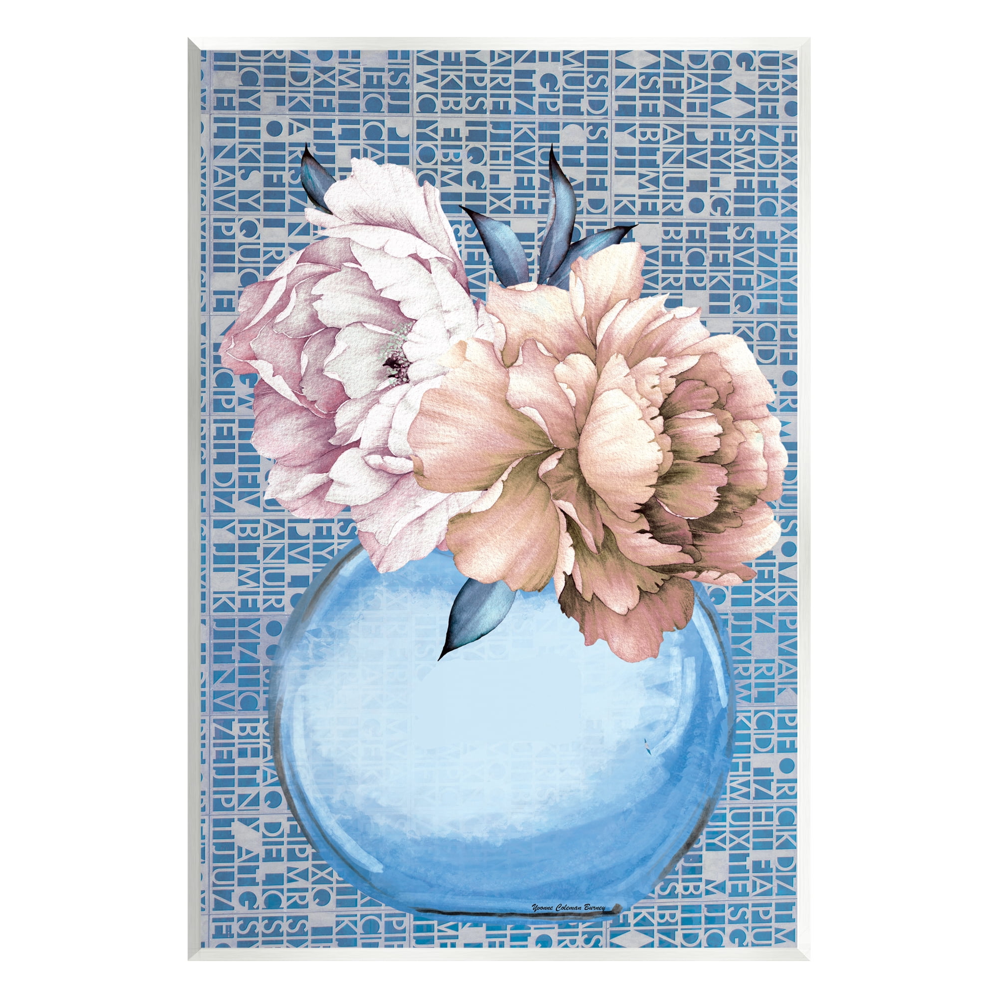 Stupell Industries Peonies on Typography Pattern Botanical & Floral Painting Unframed Art Print Wall Art, 13 x 19
