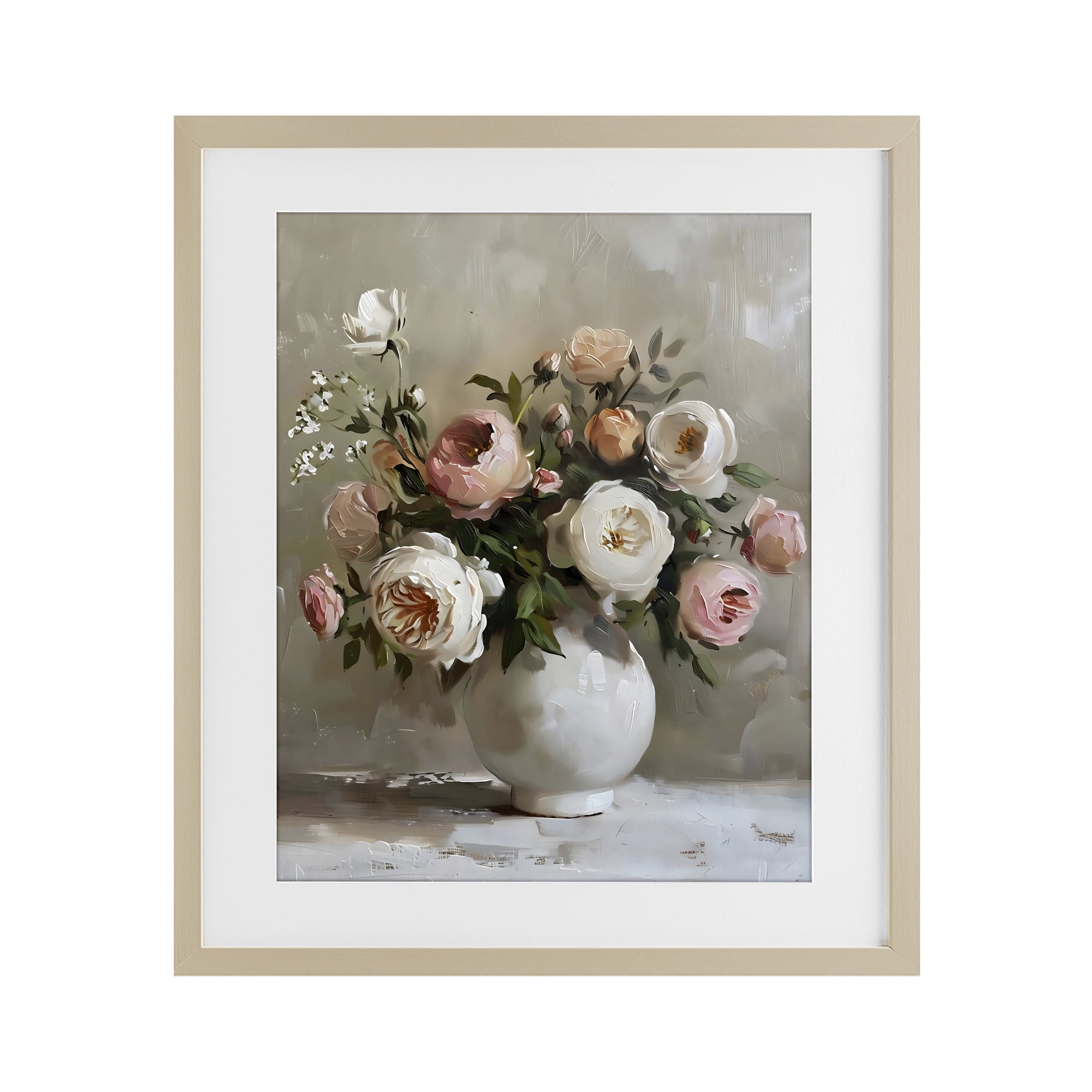 Stupell Industries Peony Blooms Bouquet Vase Birch Framed Print Under Glass, design by Creative Studio