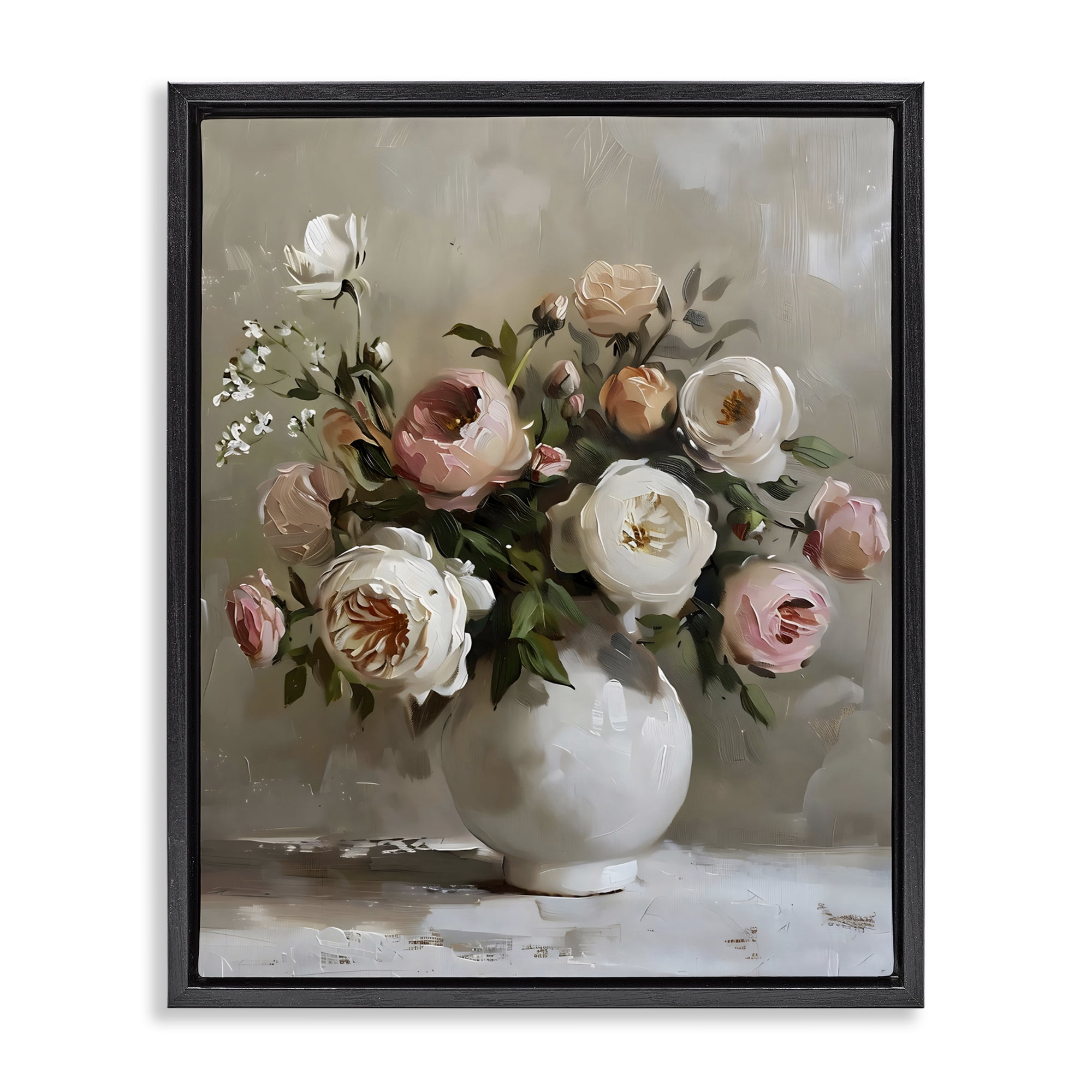 Stupell Industries Peony Blooms Bouquet Vase Black Framed Floater Canvas Wall Art, design by Creative Studio