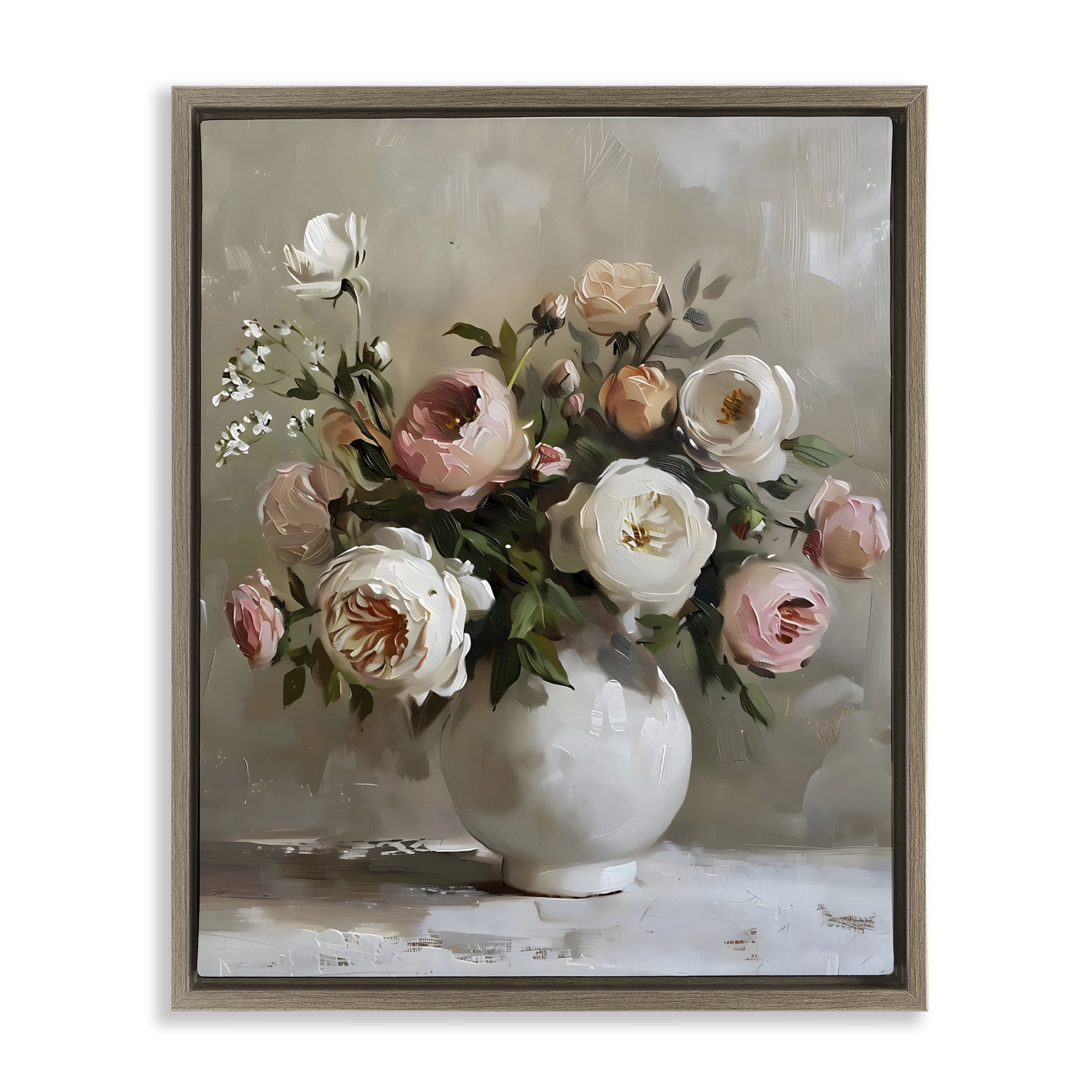 Stupell Industries Peony Blooms Bouquet Vase Brown Framed Floater Canvas Wall Art, design by Creative Studio