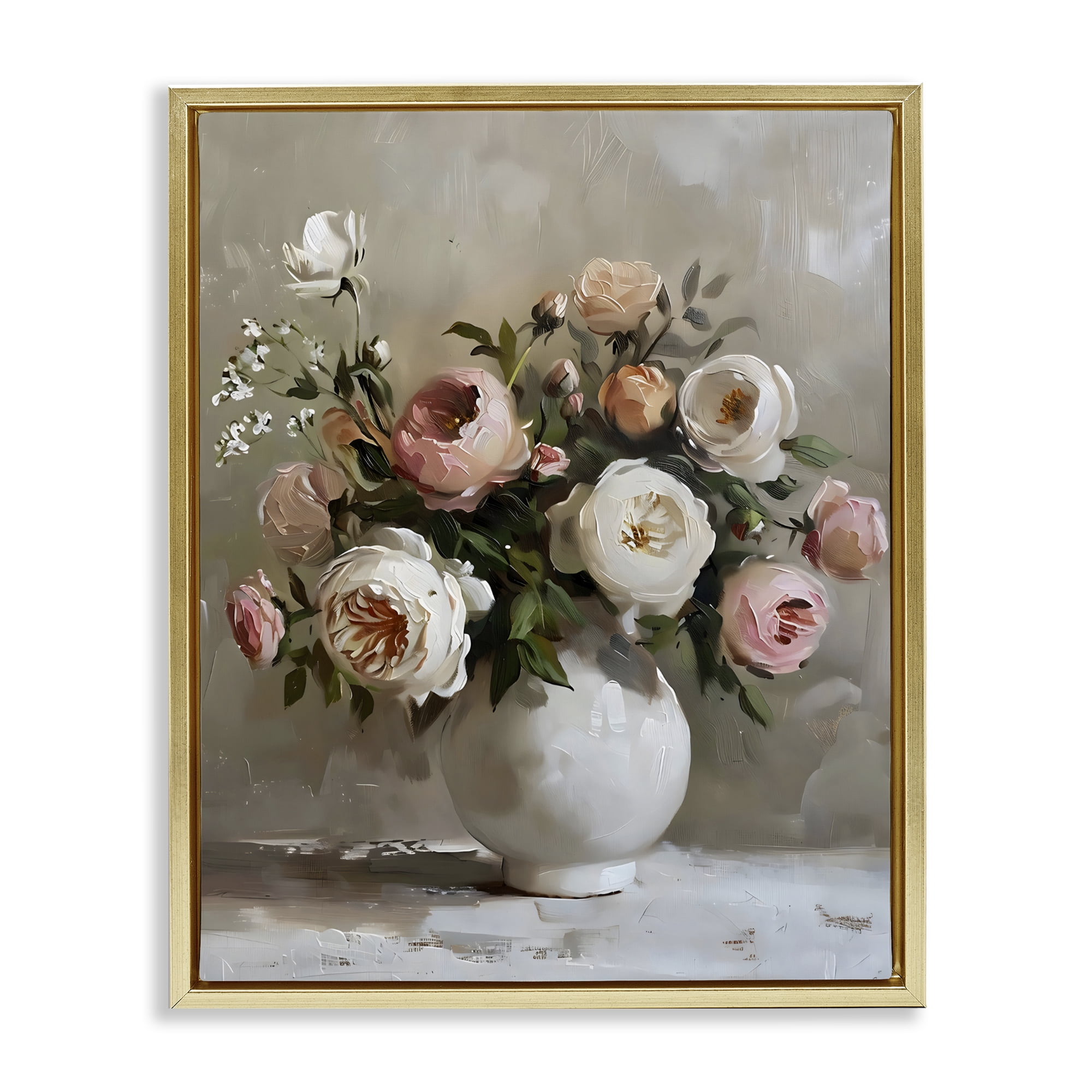 Stupell Industries Peony Blooms Bouquet Vase Gold Framed Floater Canvas Wall Art, design by Creative Studio