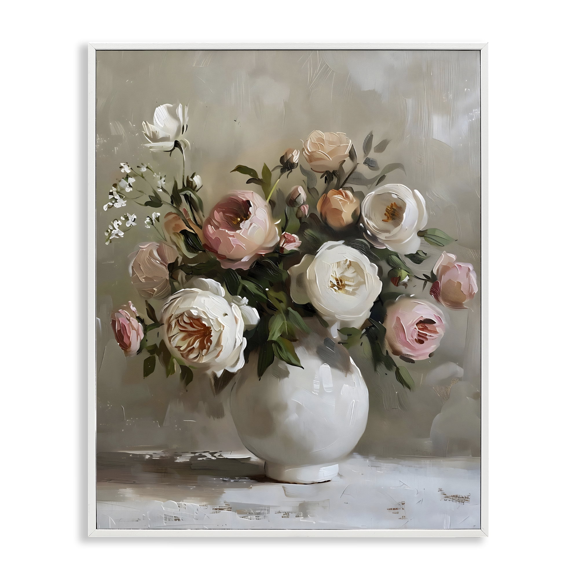 Stupell Industries Peony Blooms Bouquet Vase White Framed Giclee Art, design by Creative Studio