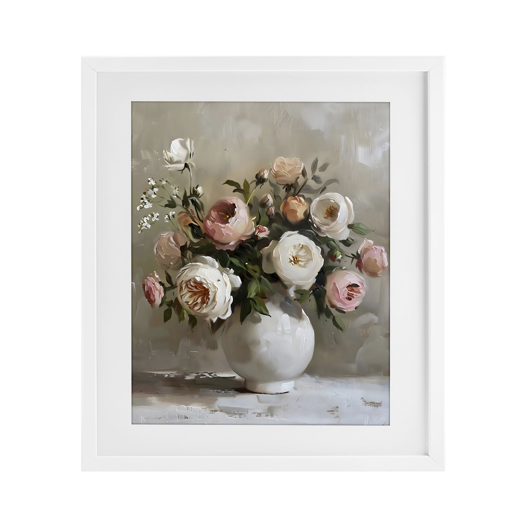 Stupell Industries Peony Blooms Bouquet Vase White Framed Print Under Glass, design by Creative Studio