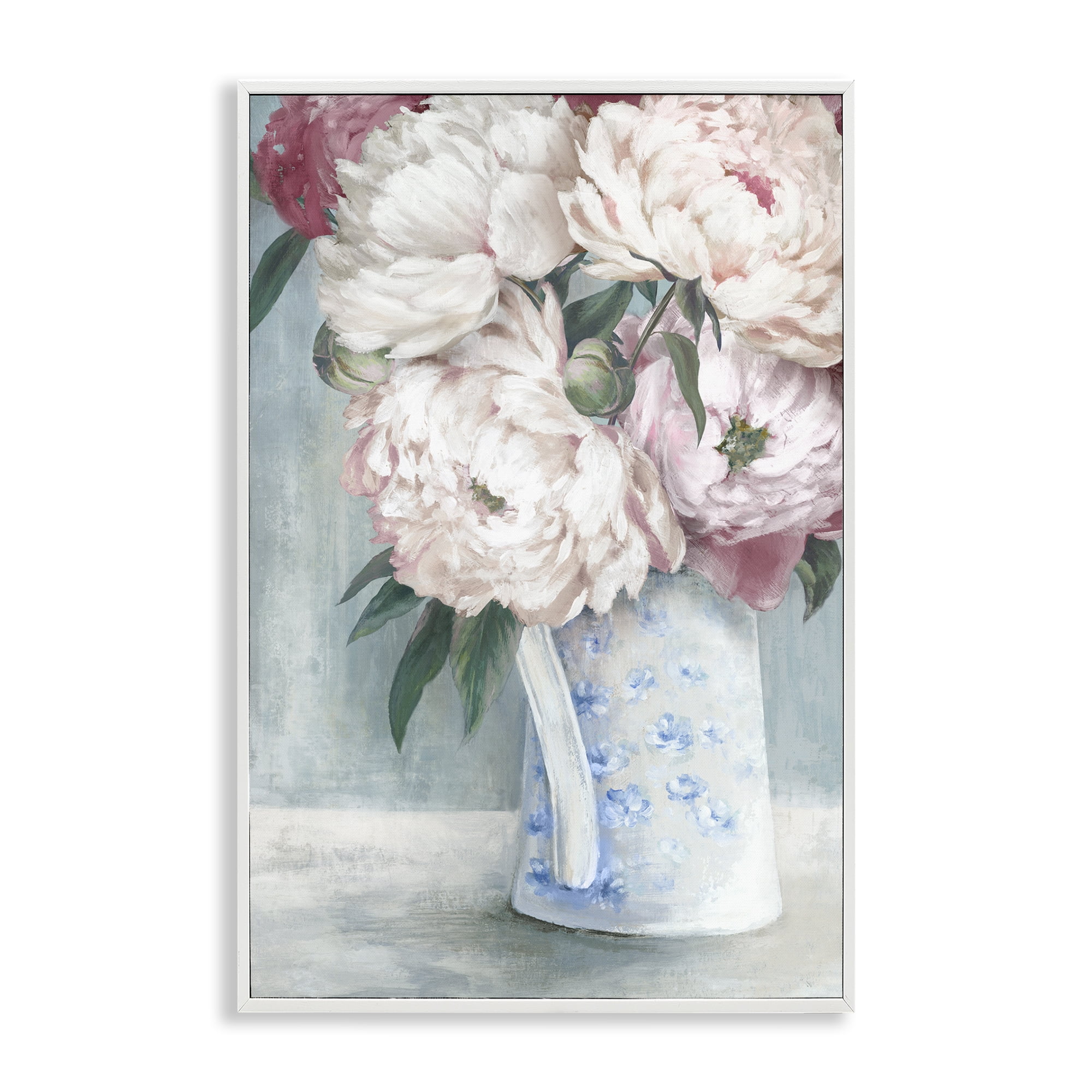 Stupell Industries Peony Blossom Vase Plants & Flowers Painting White Framed Art Print Wall Art, 12 x 18