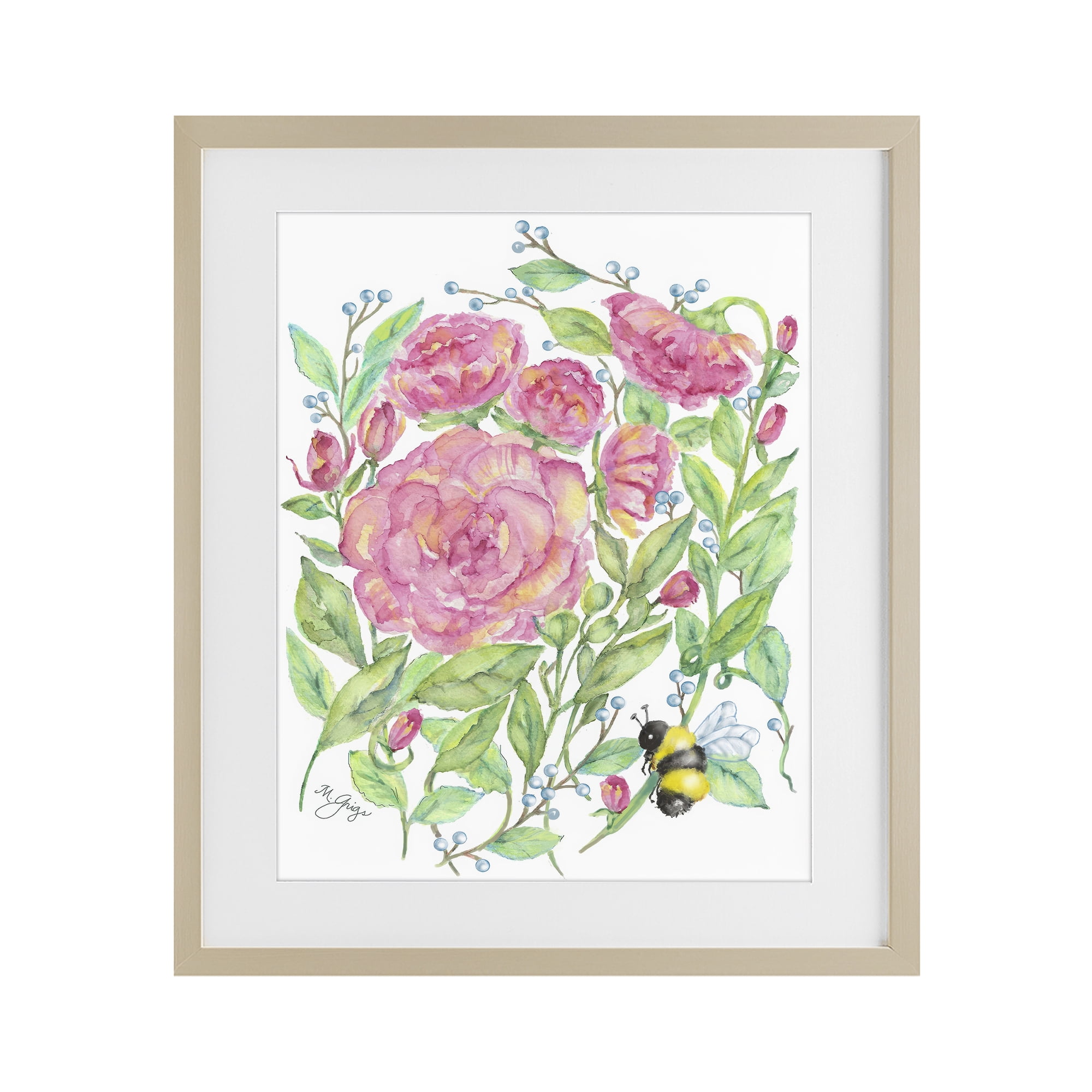 Stupell Industries Peony & Bumble Bee Birch Framed Print Under Glass, design by Maureen Grigs